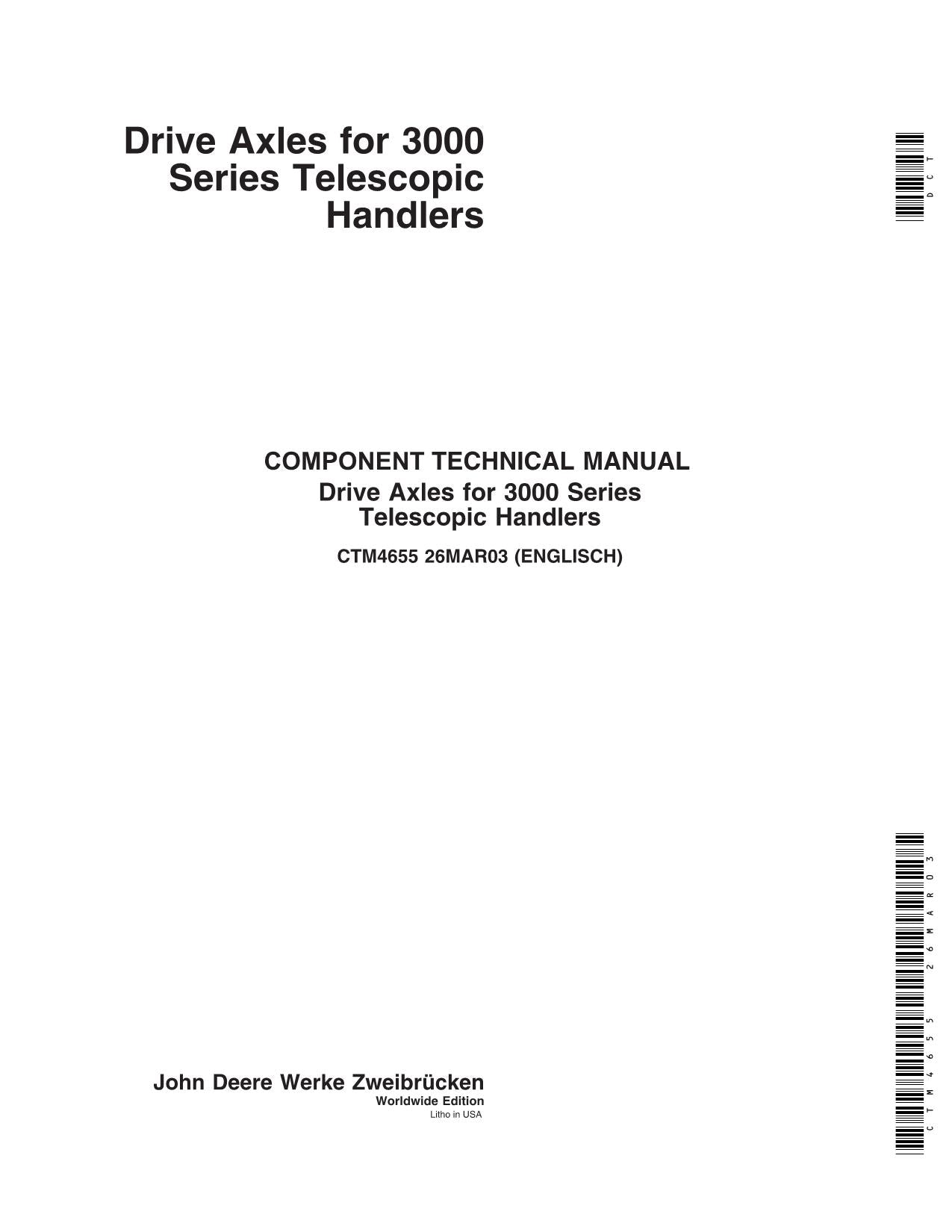 JOHN DEERE 3200 3400 3800 3215 DRIVE TELESCOPIC HANDLER AXLE SERVICE MANUAL