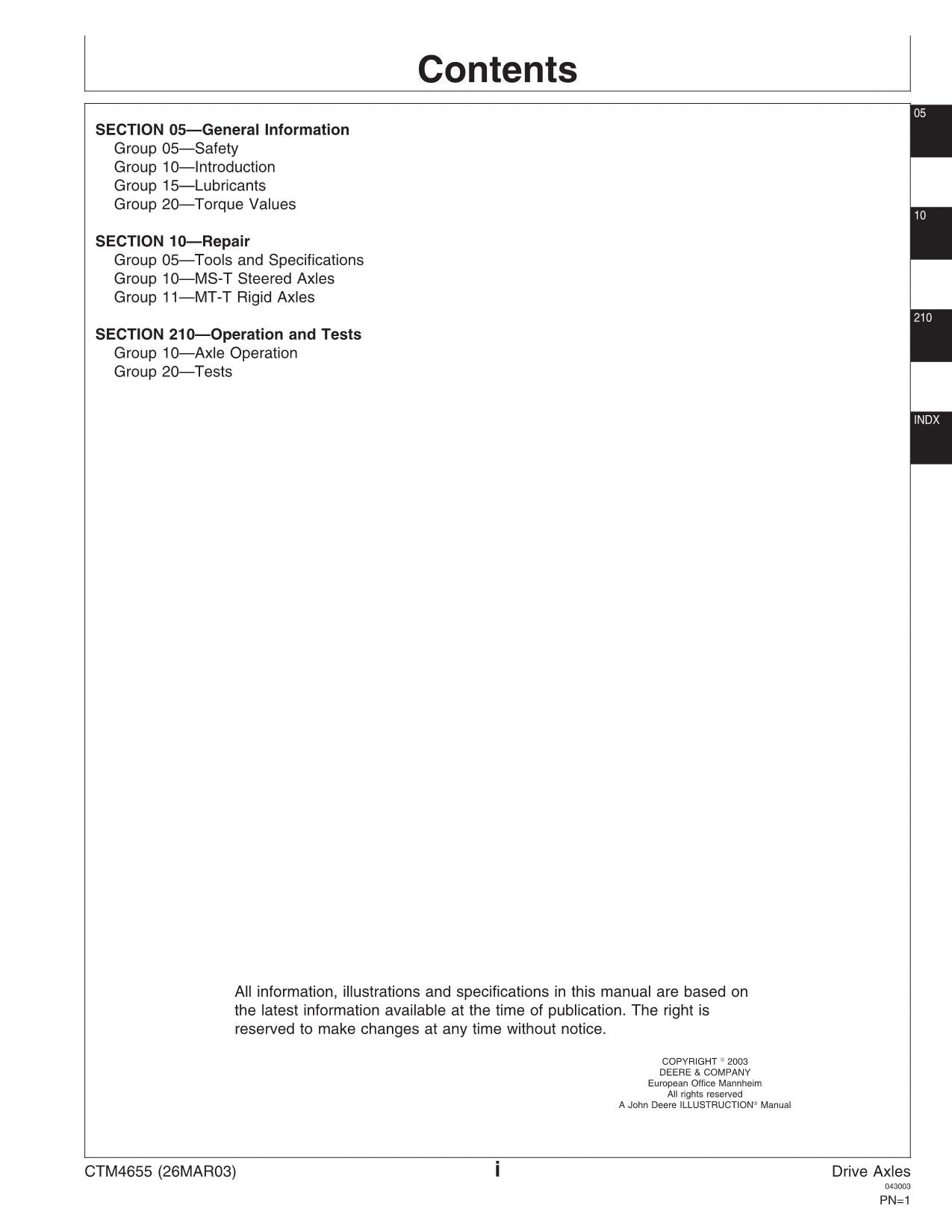 JOHN DEERE 3200 3400 3800 3215 DRIVE TELESCOPIC HANDLER AXLE SERVICE MANUAL