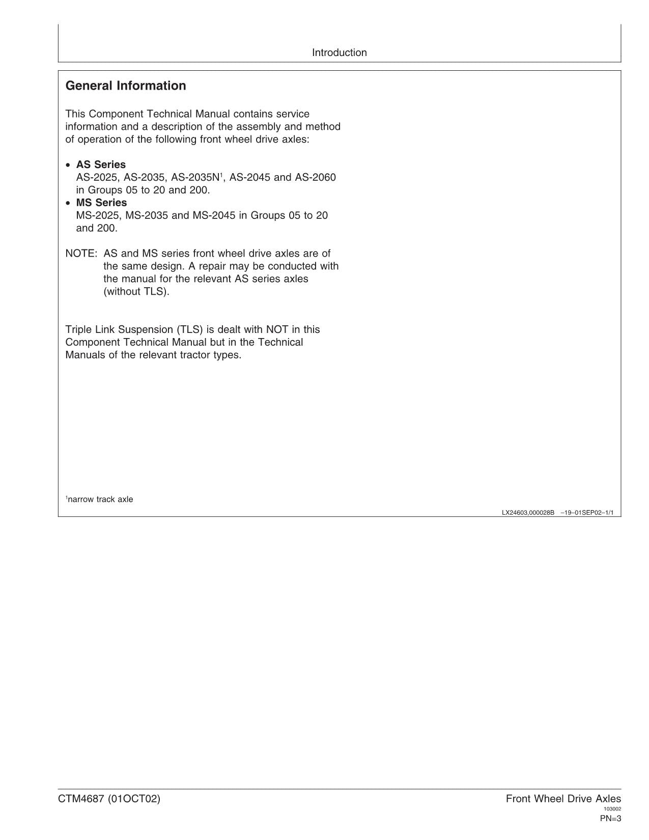 JOHN DEERE 6020 6120 6220 6320 6420 6420S 6620 6820 AXLE AS MS SERVICE MANUAL