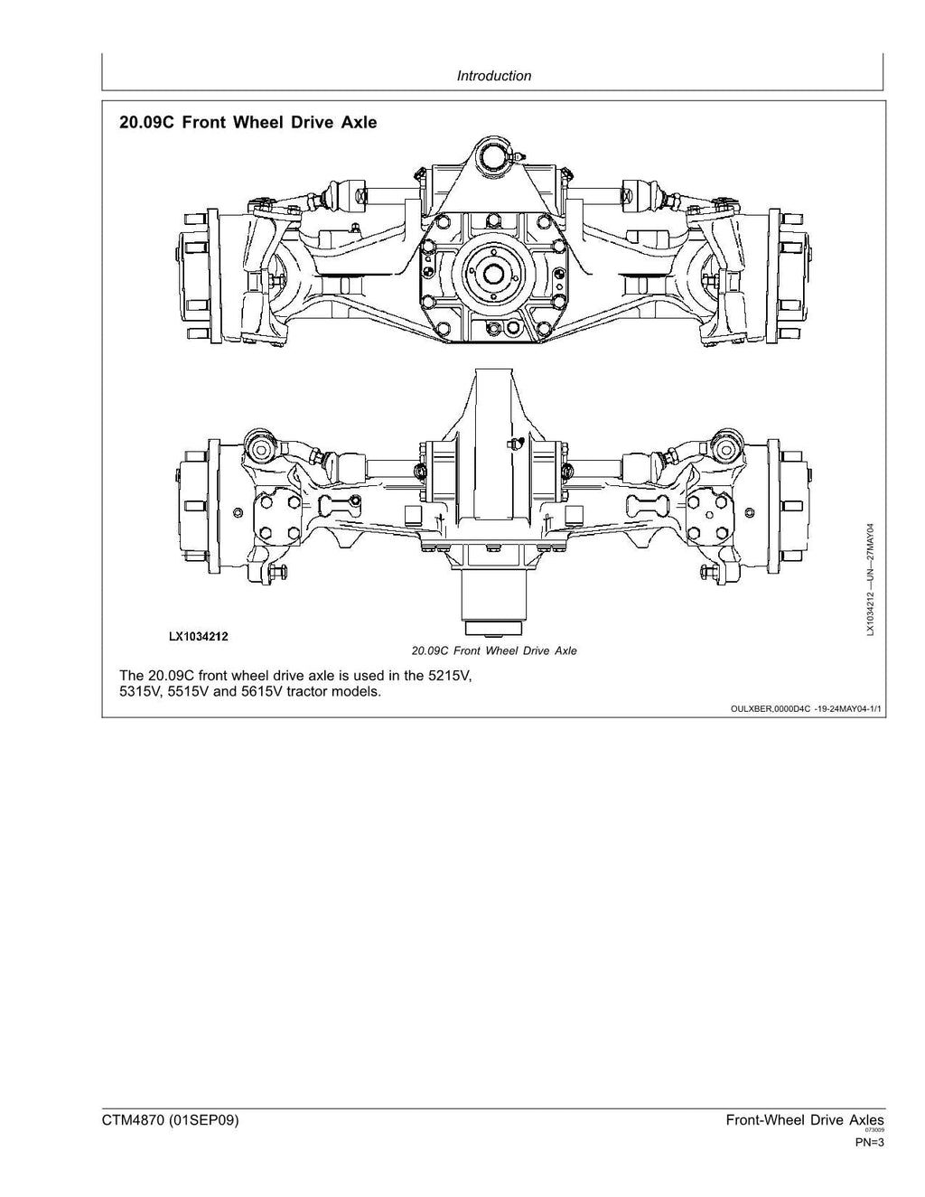 JOHN DEERE 00.16 20.09 20.09C 20.11 20.16 MANUAL DE SERVICIO DEL EJE DE TRACCIÓN DELANTERA