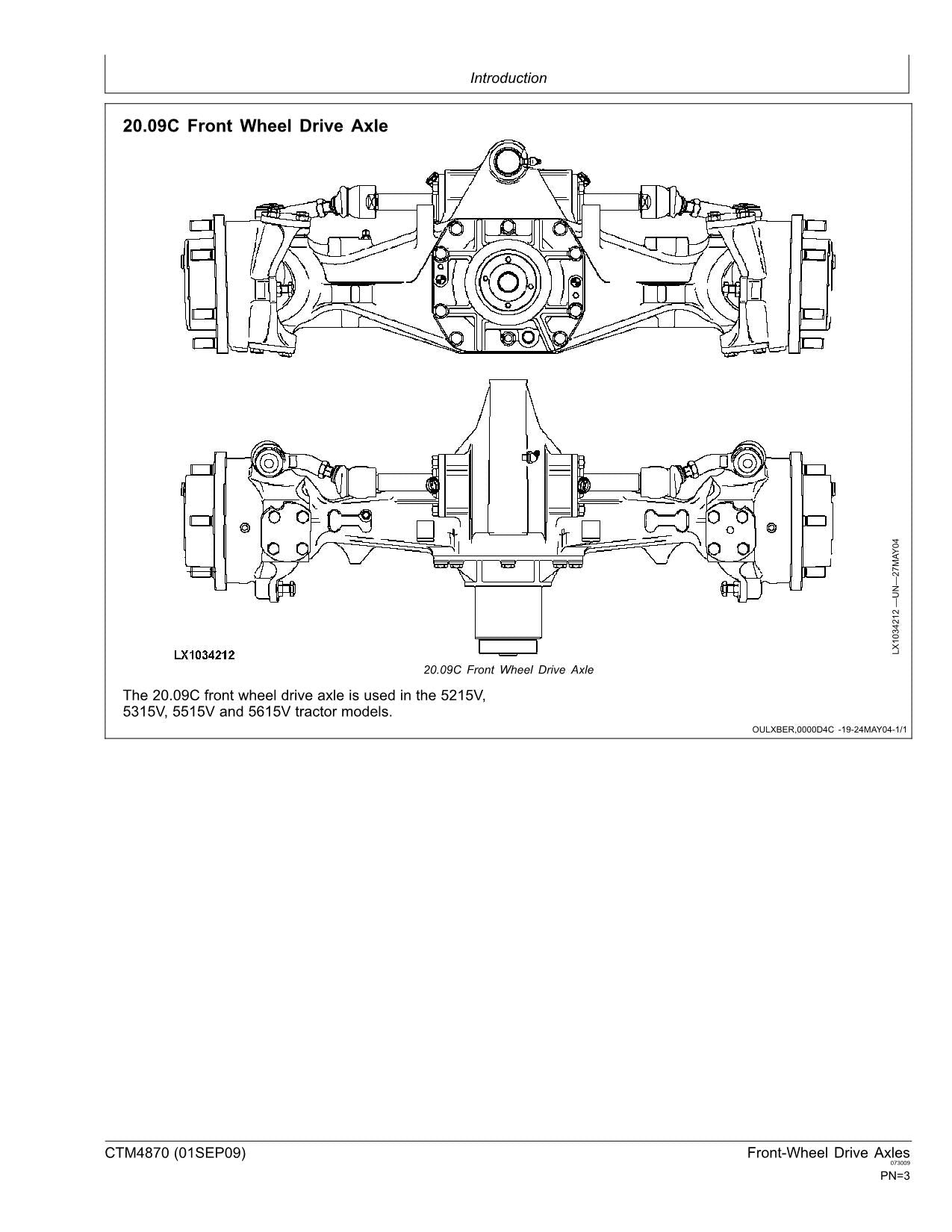 JOHN DEERE 00.16 20.09 20.09C 20.11 20.16 MANUAL DE SERVICIO DEL EJE DE TRACCIÓN DELANTERA