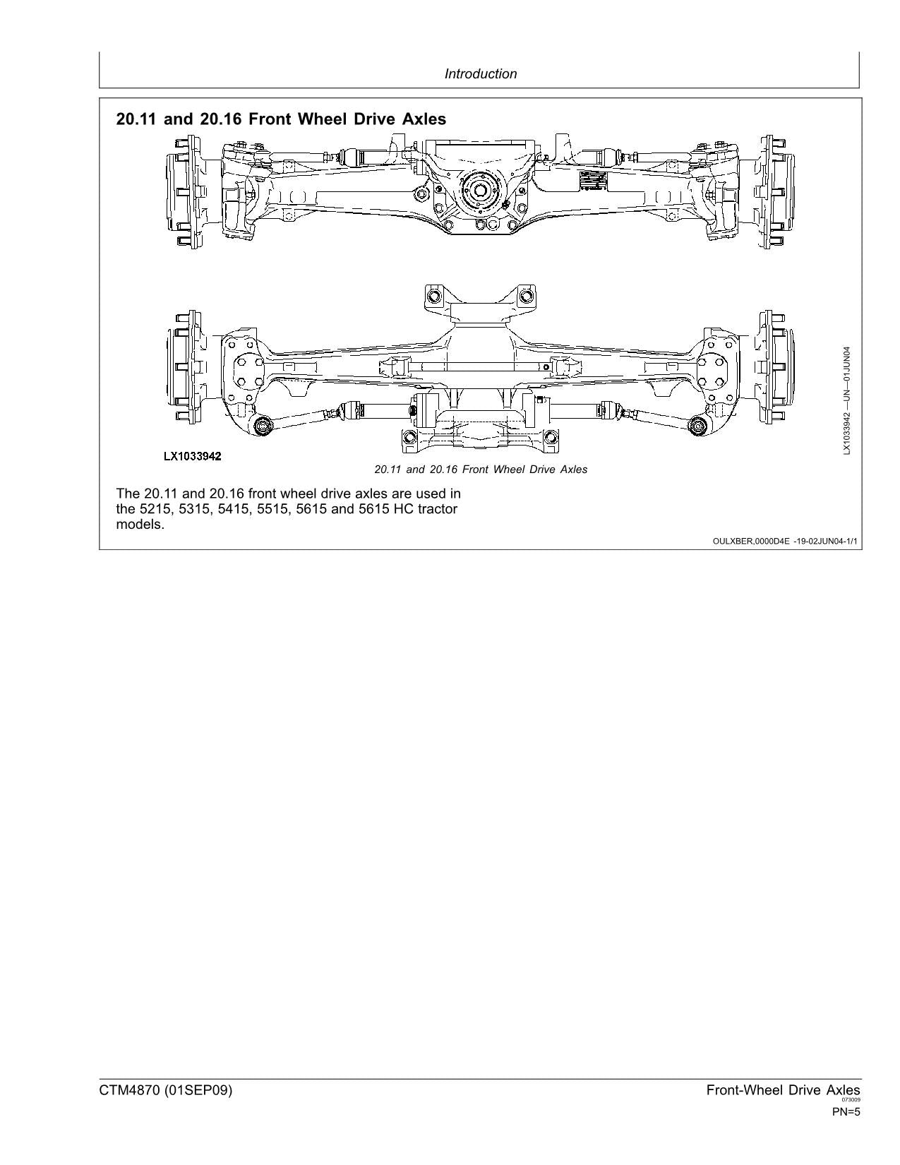 JOHN DEERE 00.16 20.09 20.09C 20.11 20.16 MANUAL DE SERVICIO DEL EJE DE TRACCIÓN DELANTERA