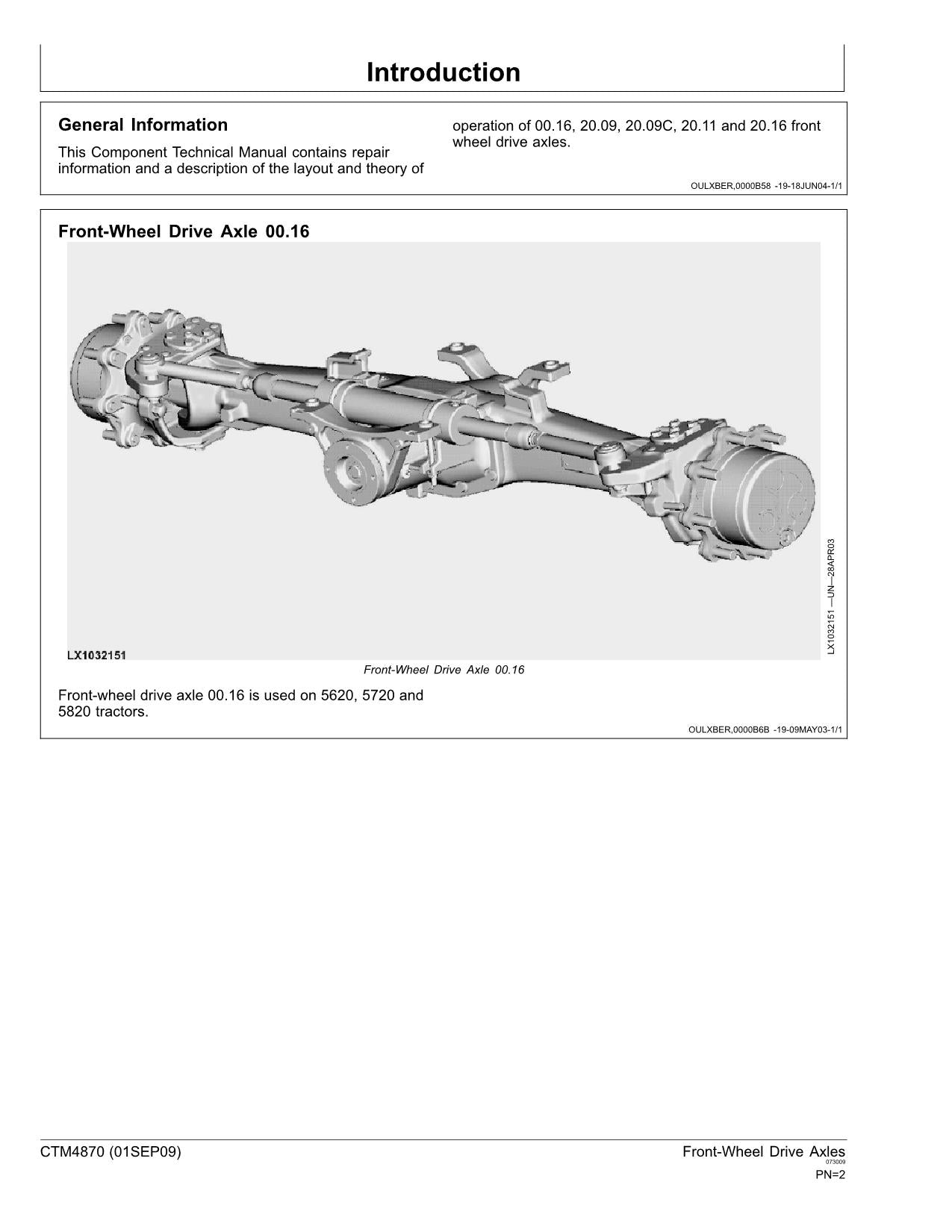 JOHN DEERE 00.16 20.09 20.09C 20.11 20.16 MANUAL DE SERVICIO DEL EJE DE TRACCIÓN DELANTERA