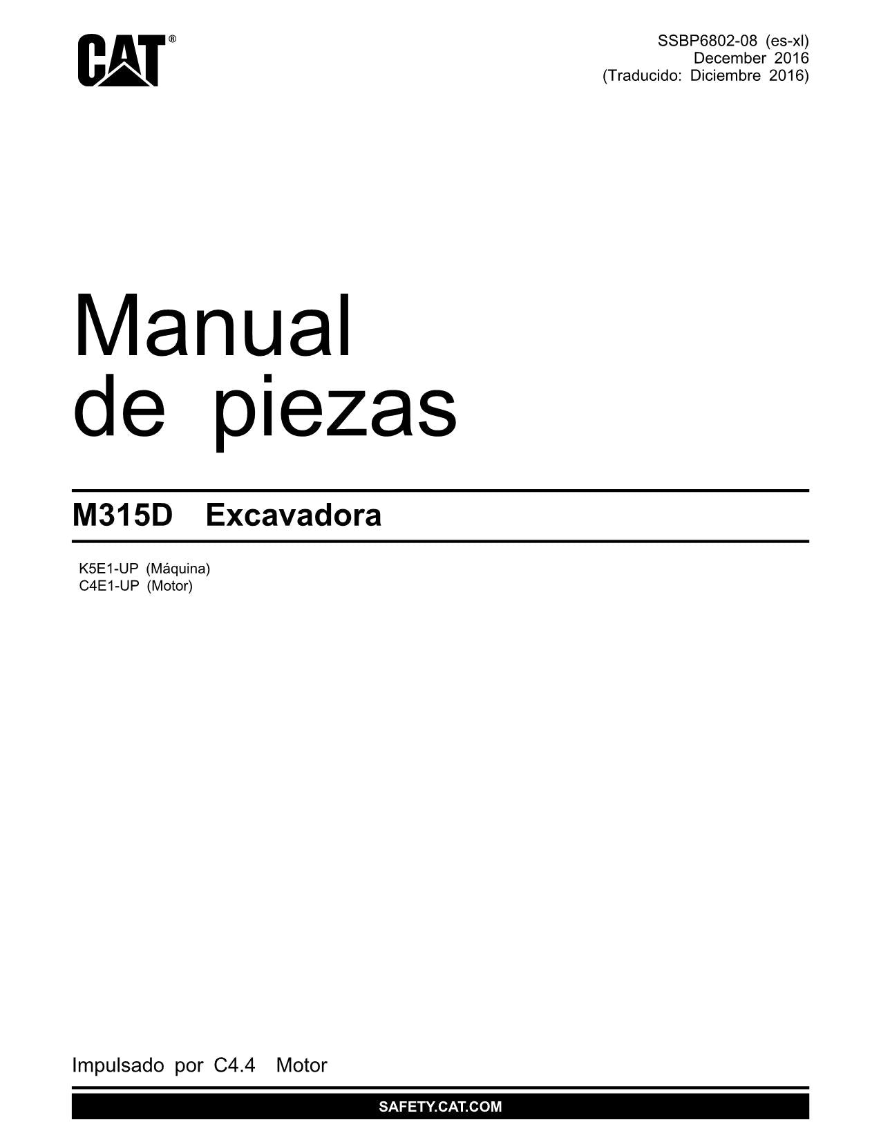 Caterpillar M315D Excavadora Manual de piezas Español