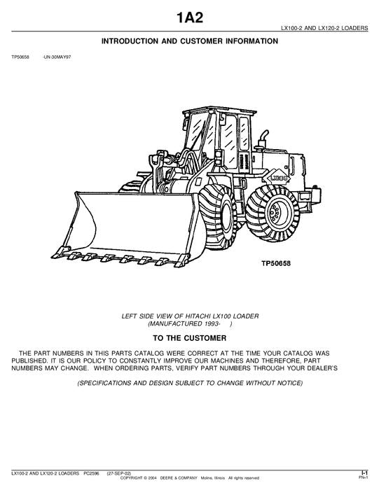 HITACHI LX100-2 LX120-2 LOADER PARTS CATALOG MANUAL