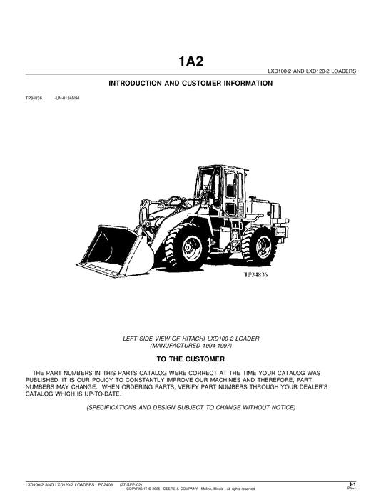 HITACHI LXD100-2 LXD120-2 LOADER PARTS CATALOG MANUAL