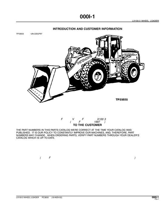 HITACHI JOHN DEERE EX100-3 LOADER PARTS CATALOG MANUAL