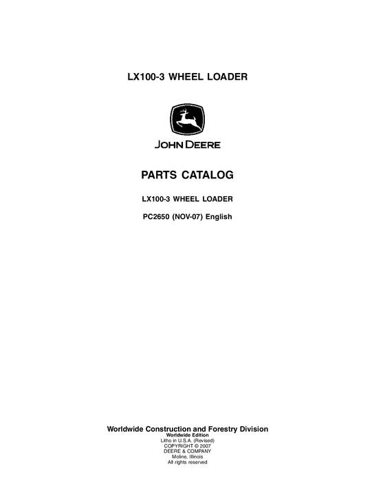 HITACHI JOHN DEERE EX100-3 LOADER PARTS CATALOG MANUAL