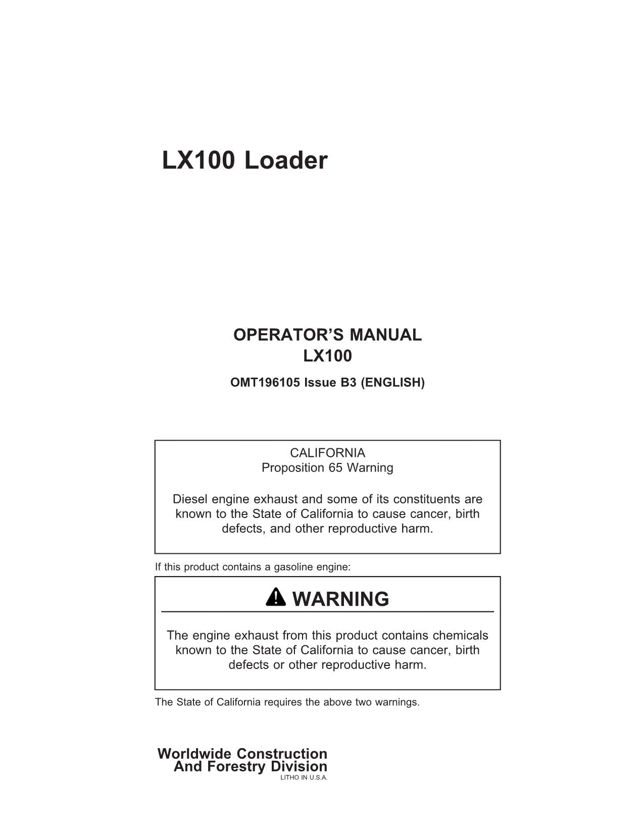 HITACHI LX100 LOADER OPERATORS MANUAL