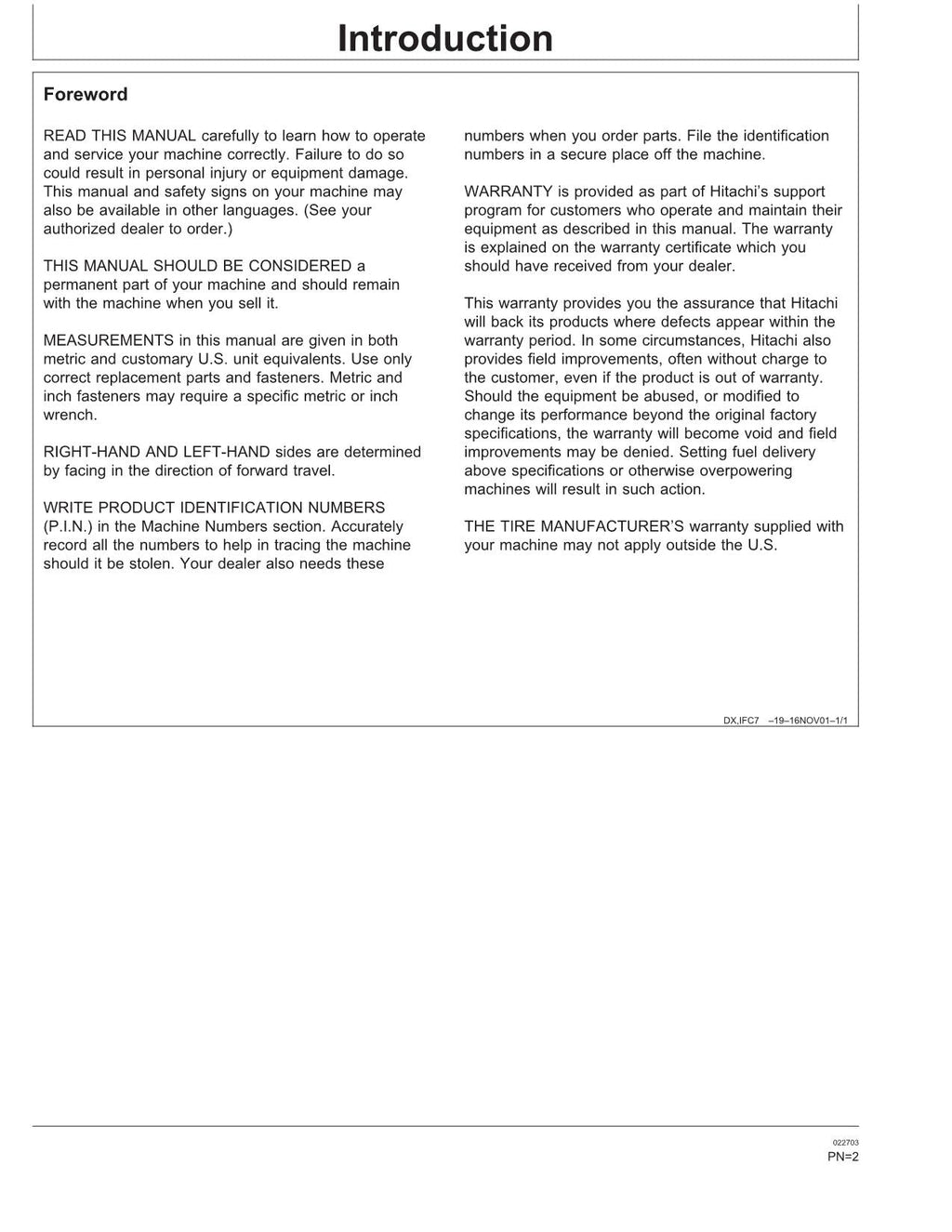 HITACHI LX120 LOADER OPERATORS MANUAL