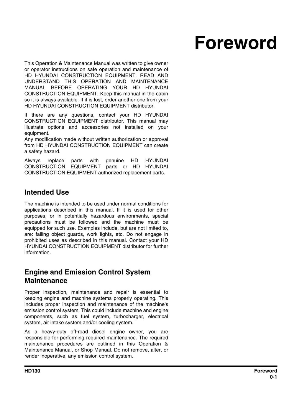 Hyundai HD130 DOZER Operators Maintenance Manual