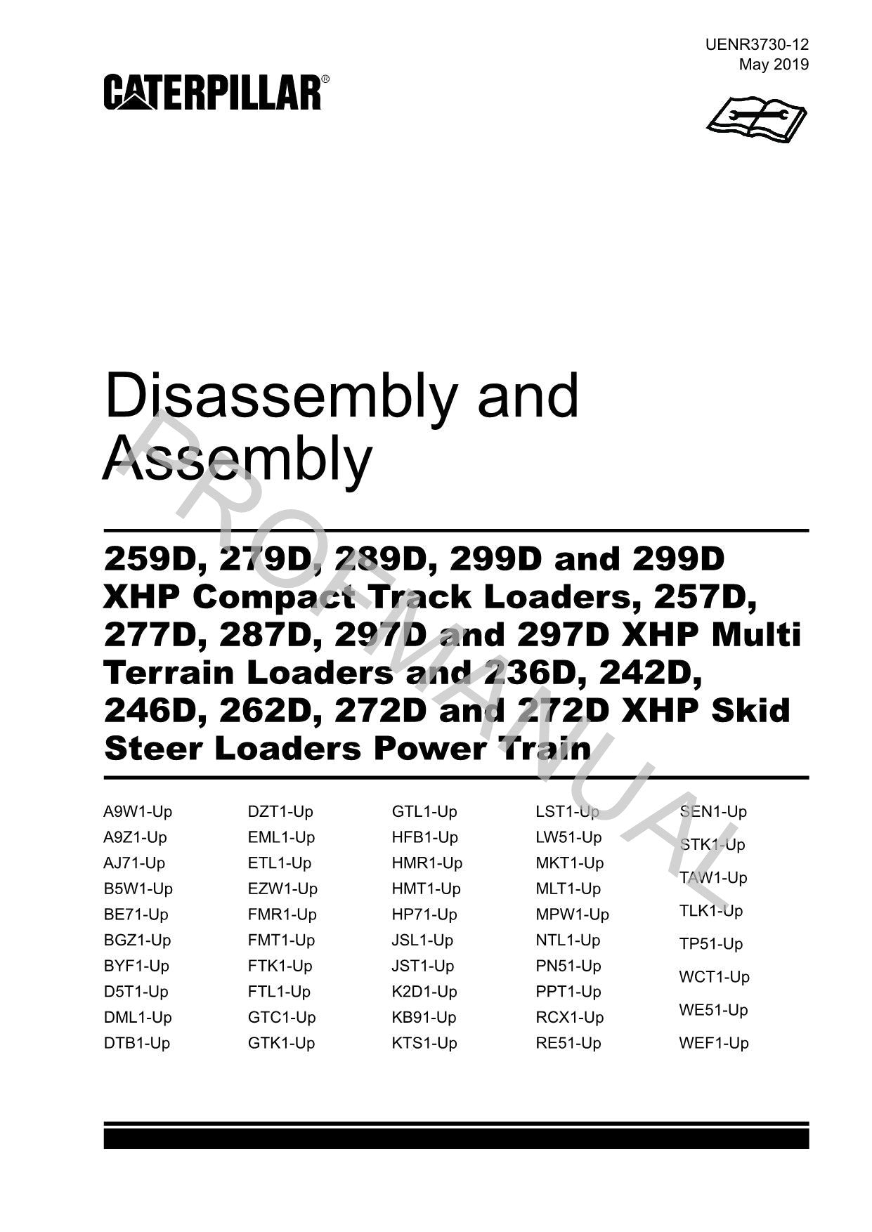 Caterpillar 259D 279D 289D 299D Loader Power Train Service Manual Disassem Assem