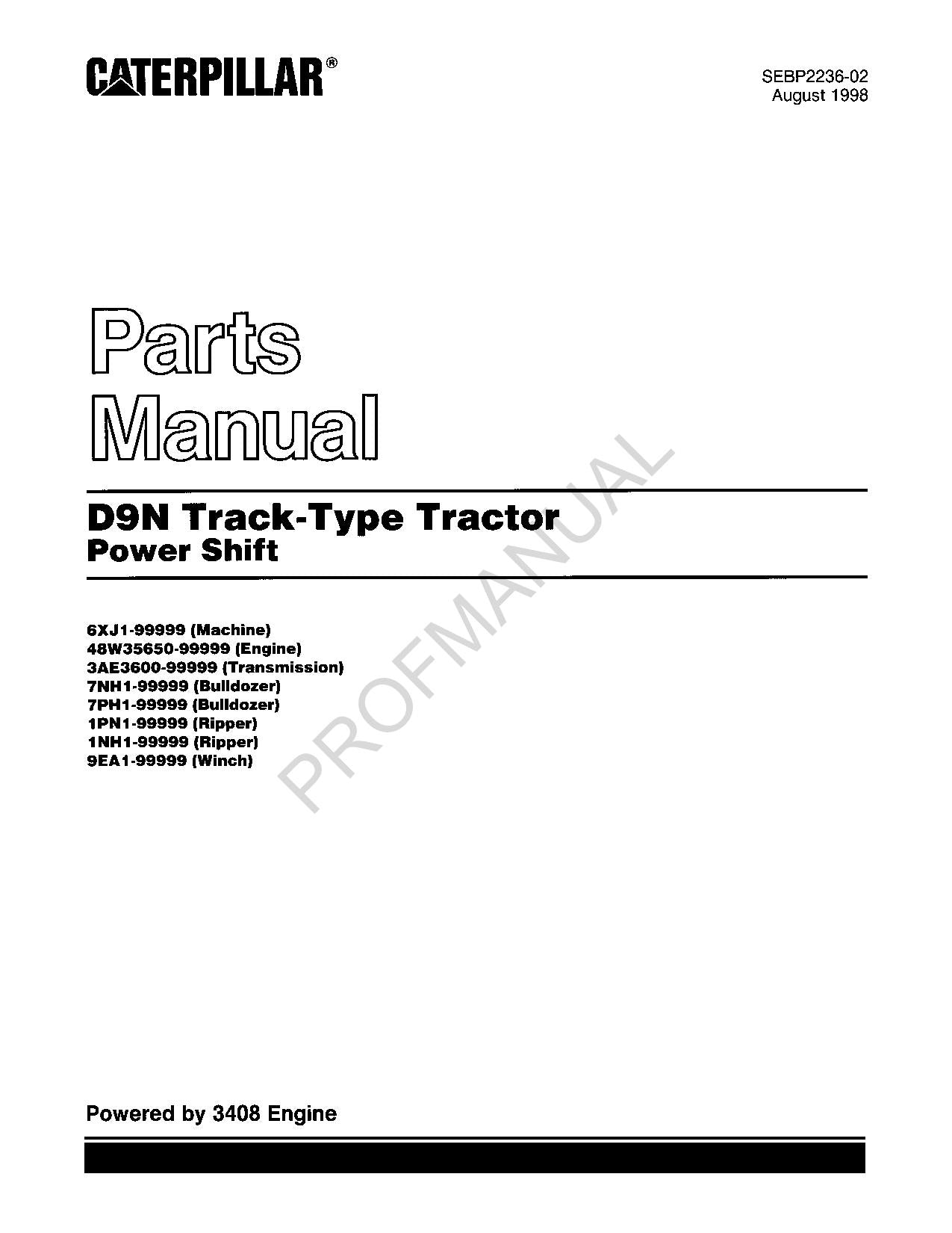 Caterpillar Cat D9N Tractor Power Shift Parts Catalog Manual SEBP2236
