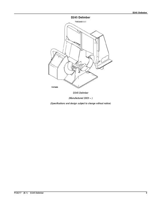 Manual del catálogo de piezas de la desramadora John Deere D245