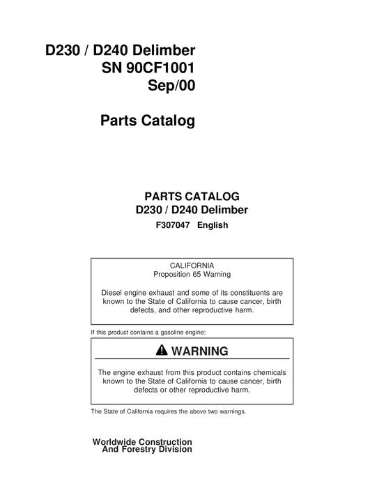 Manual del catálogo de piezas de la desramadora JOHN DEERE D230 y D240