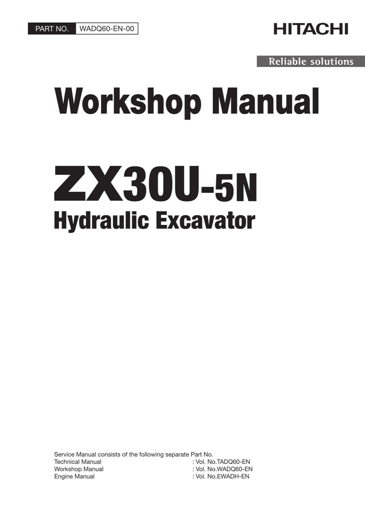 Manual de servicio y reparación de la excavadora Hitachi ZX30U-5N WADQ60-EN-00