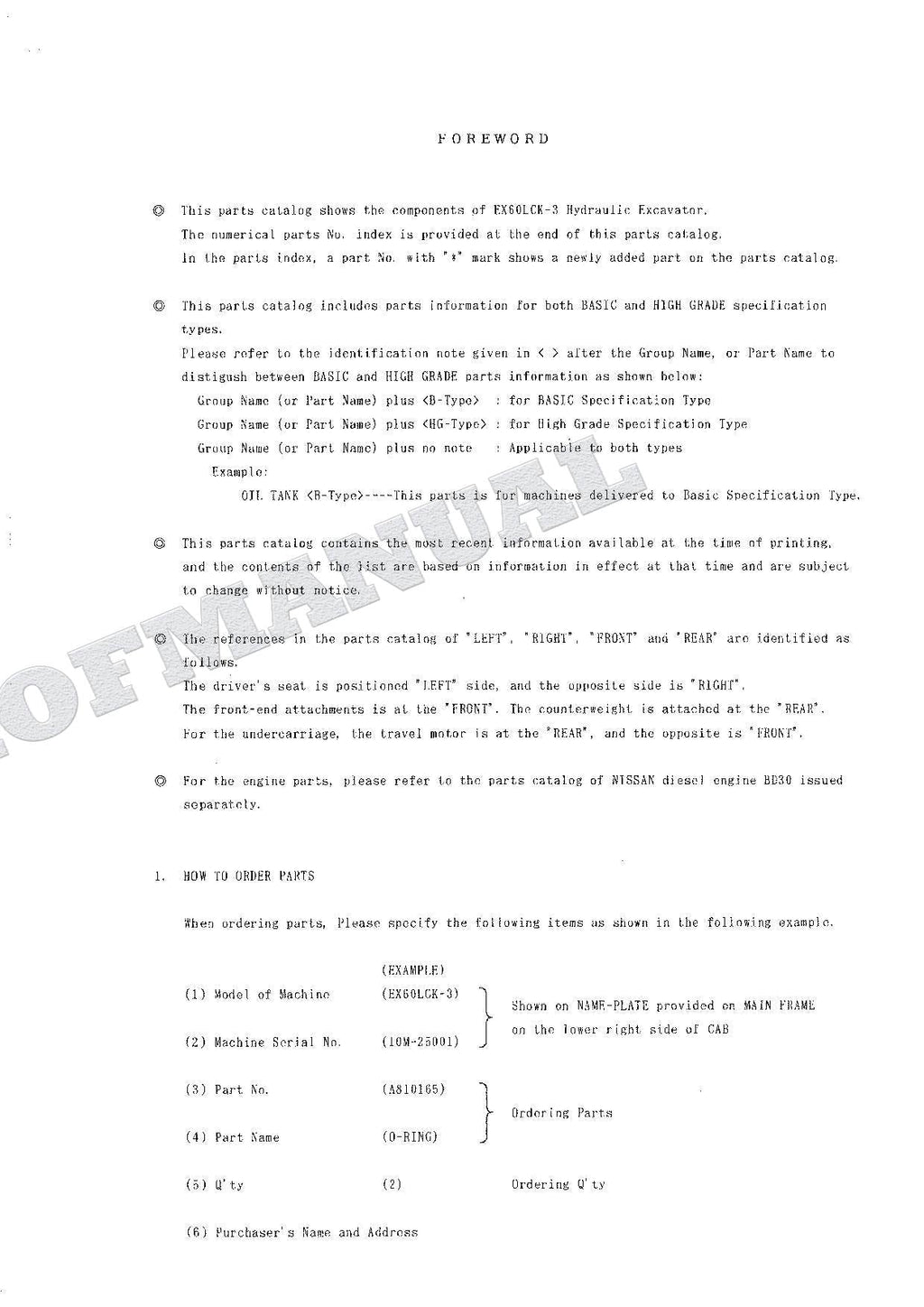 HITACHI EX60LCK-3 Excavator Parts Catalog Manual SN 25001-
