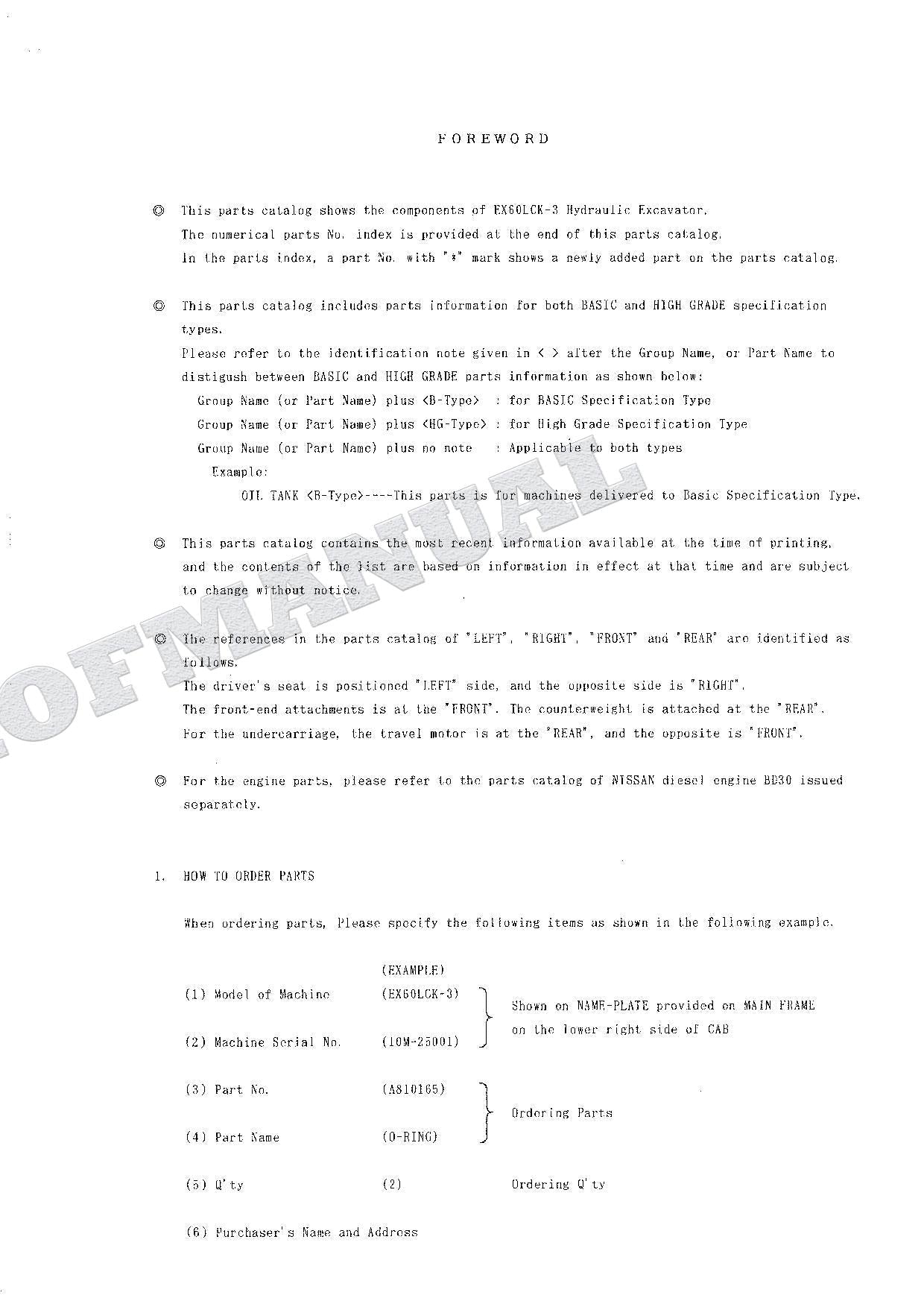 HITACHI EX60LCK-3 Excavator Parts Catalog Manual SN 25001-
