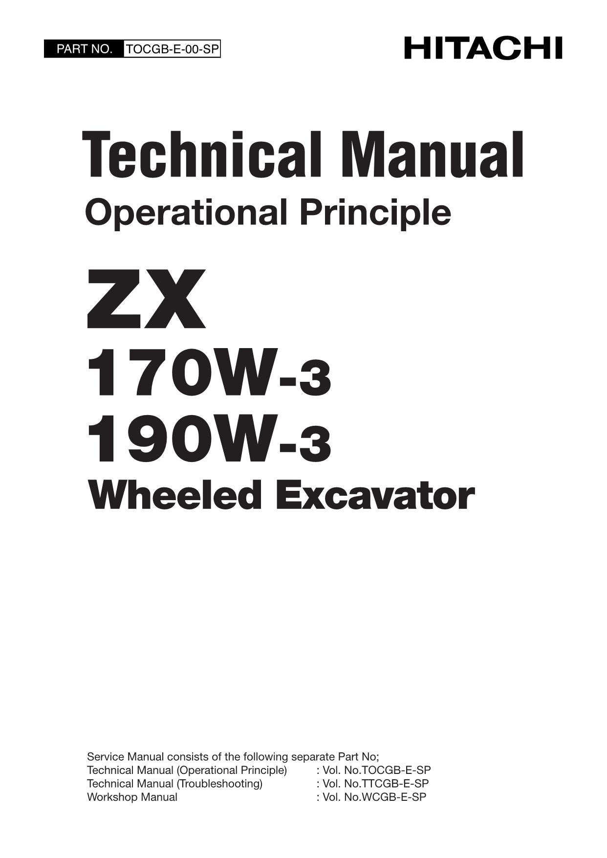 HITACHI ZX170W-3 ZX190W-3 Operational Principle EAR Excavator Technical Manual