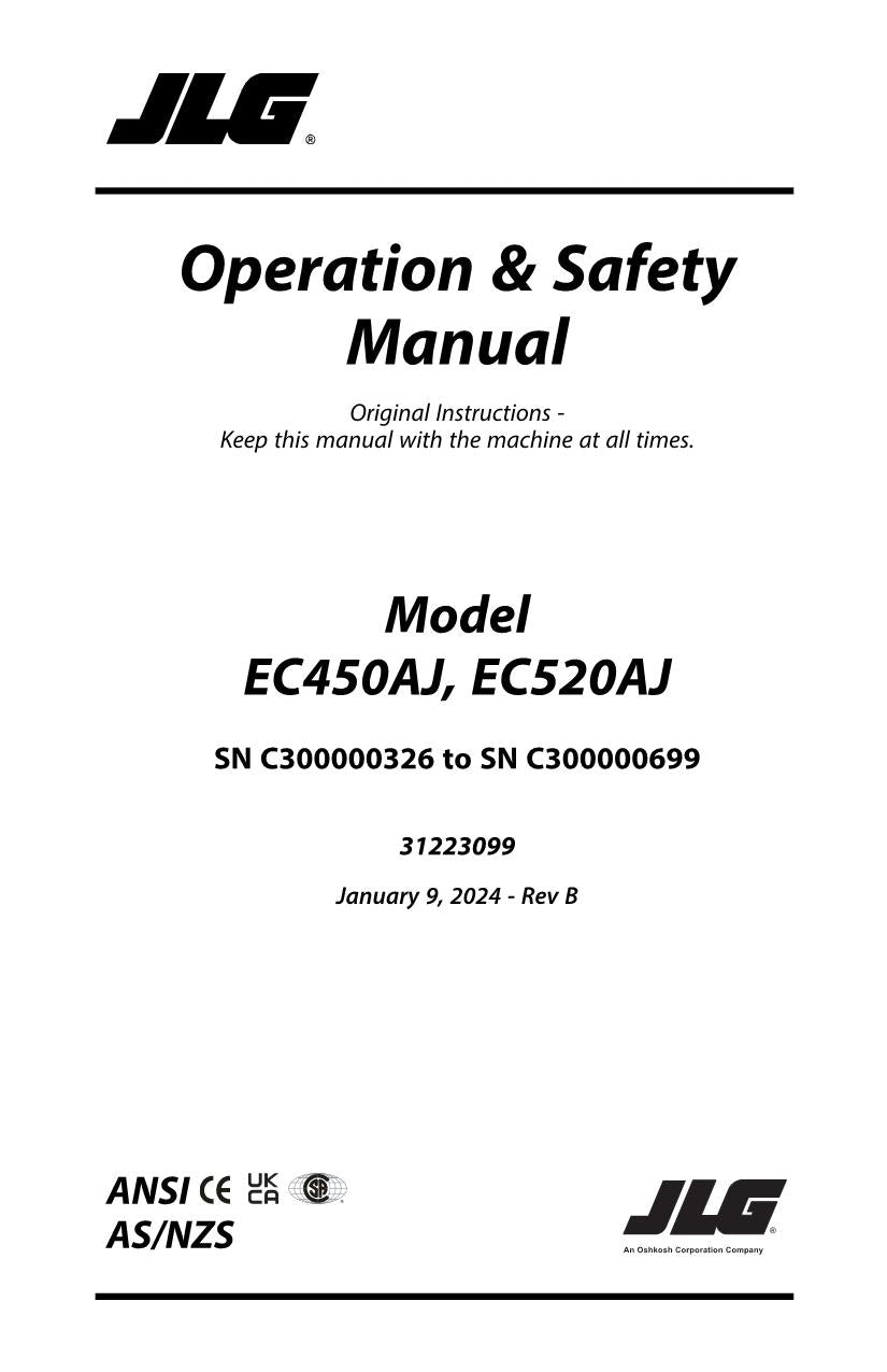Manual del operador de mantenimiento y operación de la plataforma elevadora JLG EC450AJ EC520AJ 31223099
