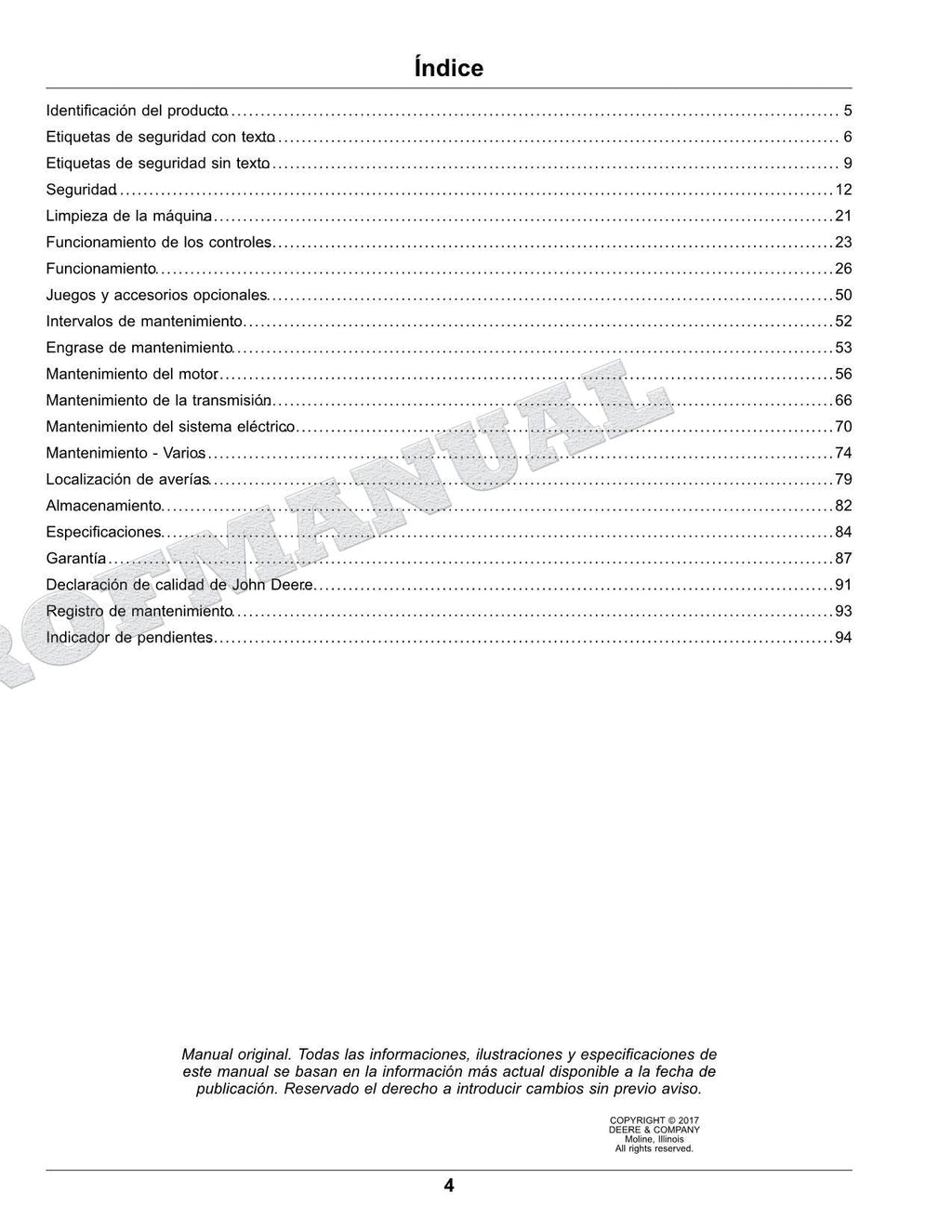 John Deere X750 X754 X758 Tractor Manual del Operador Español SN 060001-