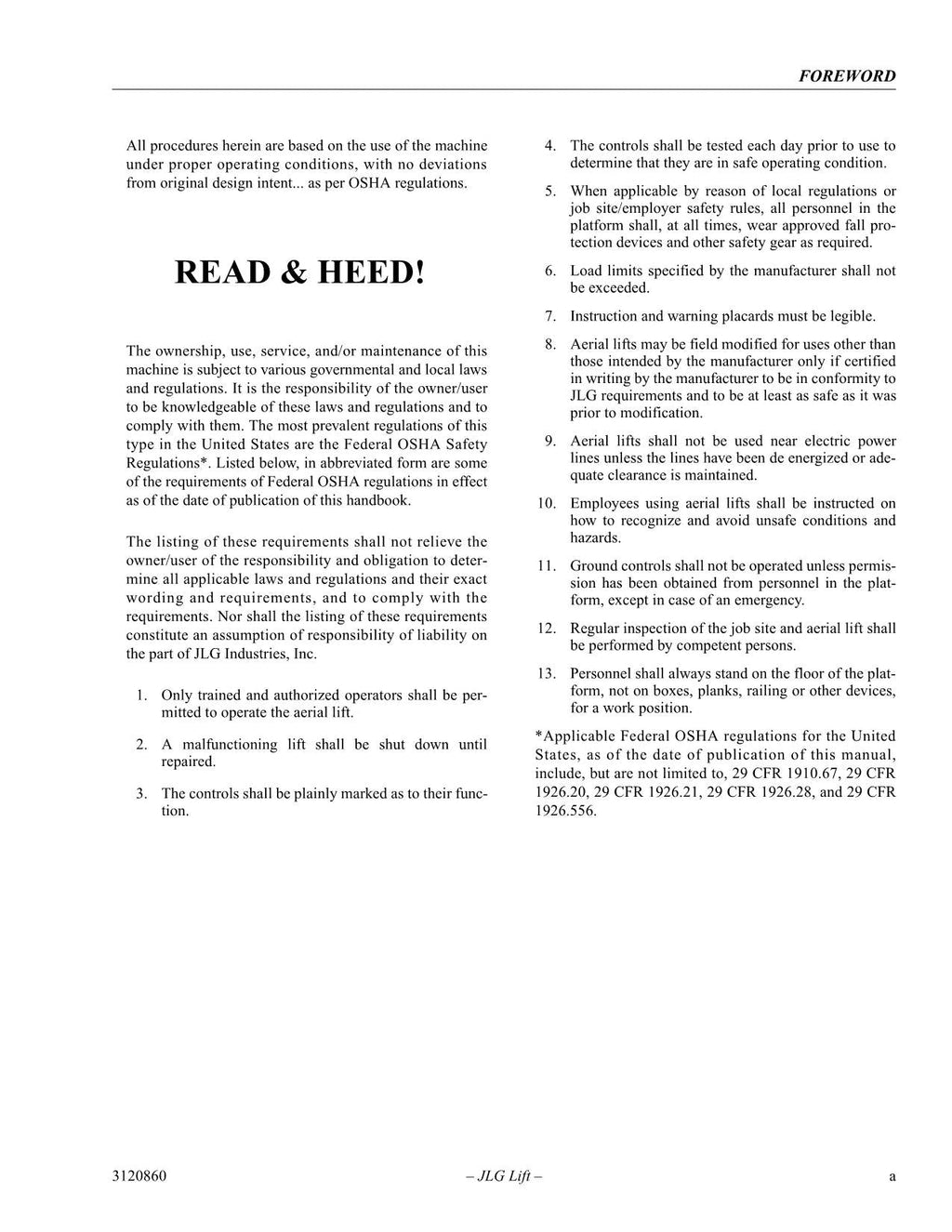 JLG 30e 35e 40e 45e n35e n40e Boom Lift Maintenance Operators Manual 3120860