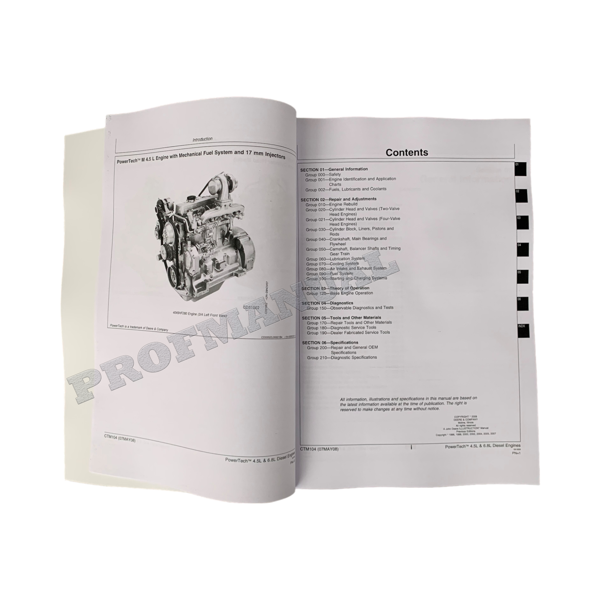 John Deere 4045 6068 4.5L 6.8L Motor MANUAL DE SERVICIO Y REPARACIÓN Mundial CTM104