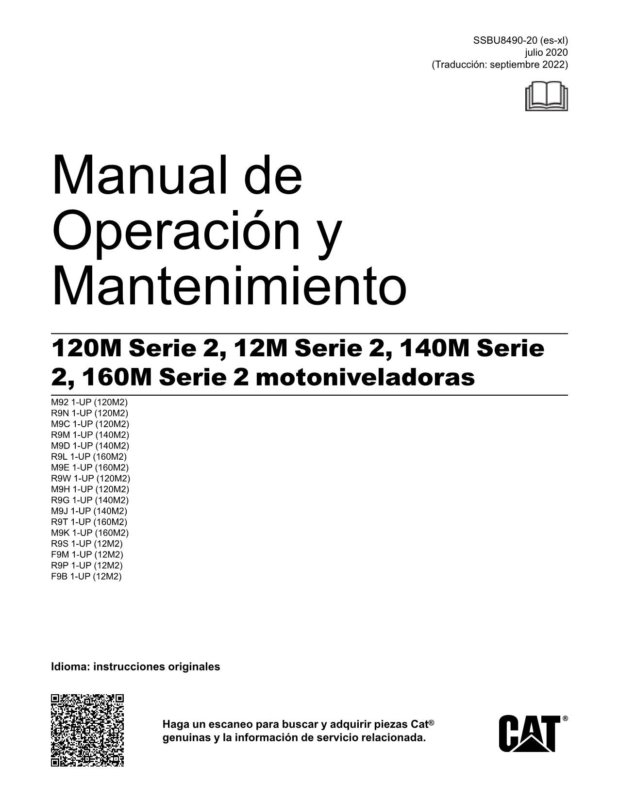 Caterpillar 120M 12M 140M 160M Serie 2 Motoniveladora Manual de Operación