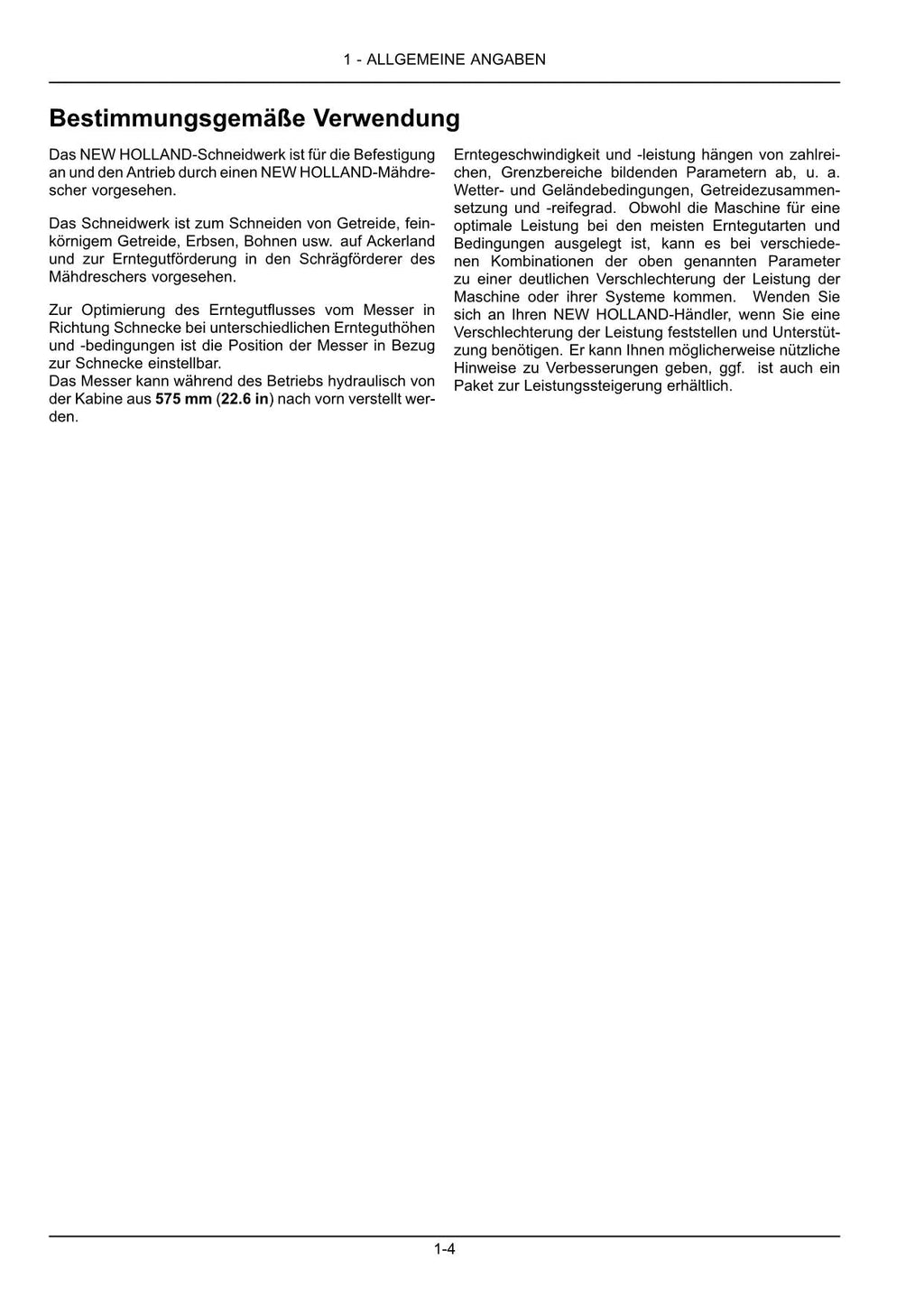 New Holland 760CG Schneidwerk Betriebsanleitung Ab 8126