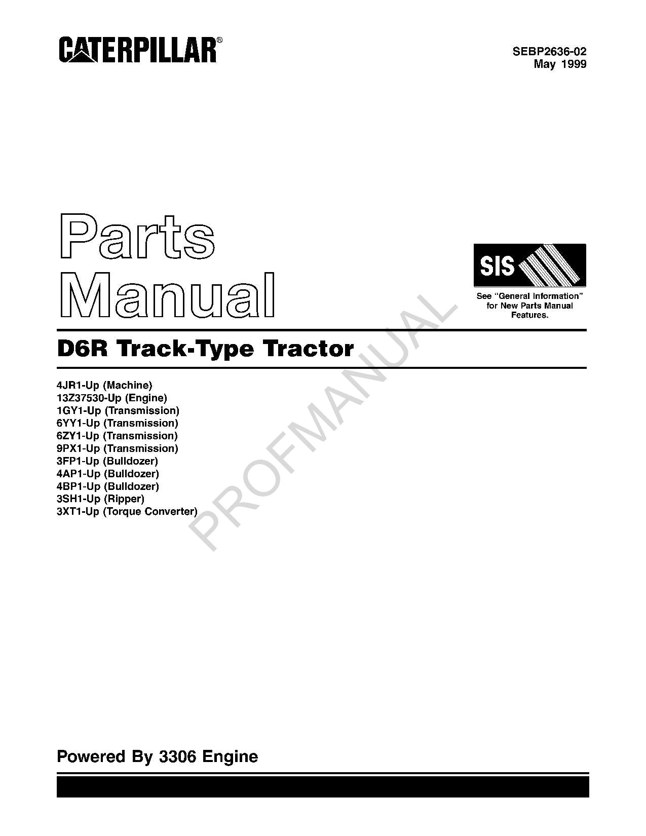 Caterpillar Cat D6R Track Type Tractor Parts Catalog Manual SEBP2636