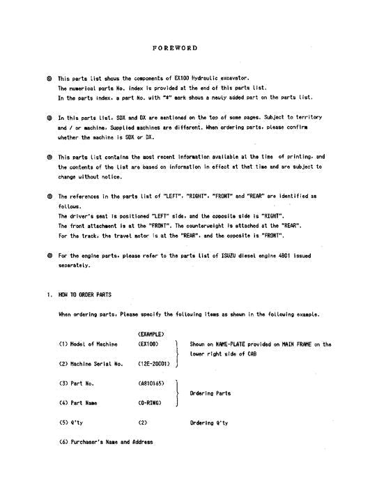 Manual del catálogo de piezas de la excavadora Hitachi EX100