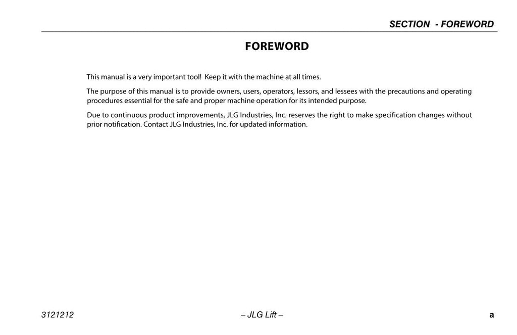 Manual del operador de mantenimiento y operación del mástil vertical JLG 15AMI