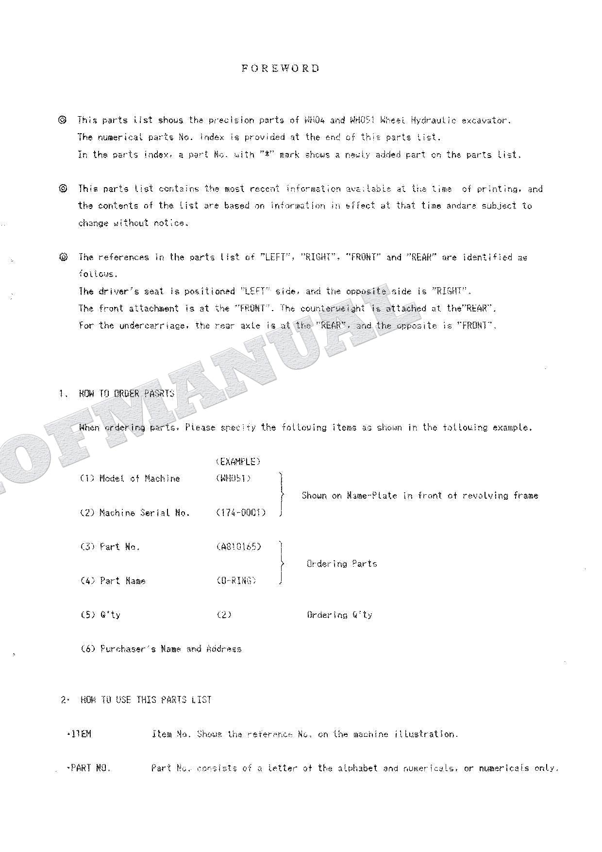 HITACHI WH04 WH051 Equip Component Excavator Parts Catalog Manual SN 174-0001-