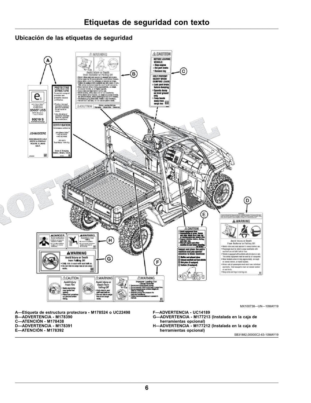 John Deere XUV835E XUV835R XUV835M cocodrilo Manual del Operador Español