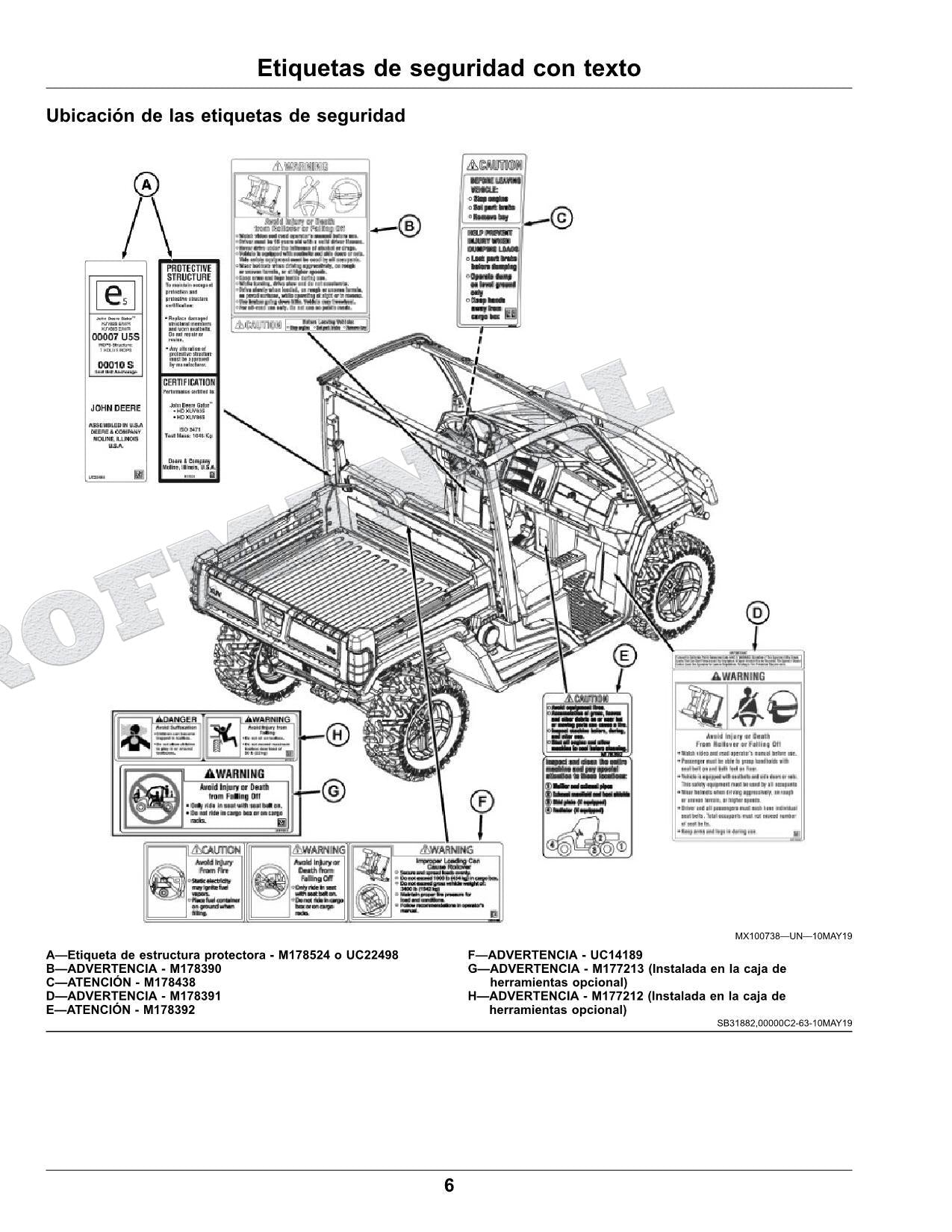 John Deere XUV835E XUV835R XUV835M cocodrilo Manual del Operador Español