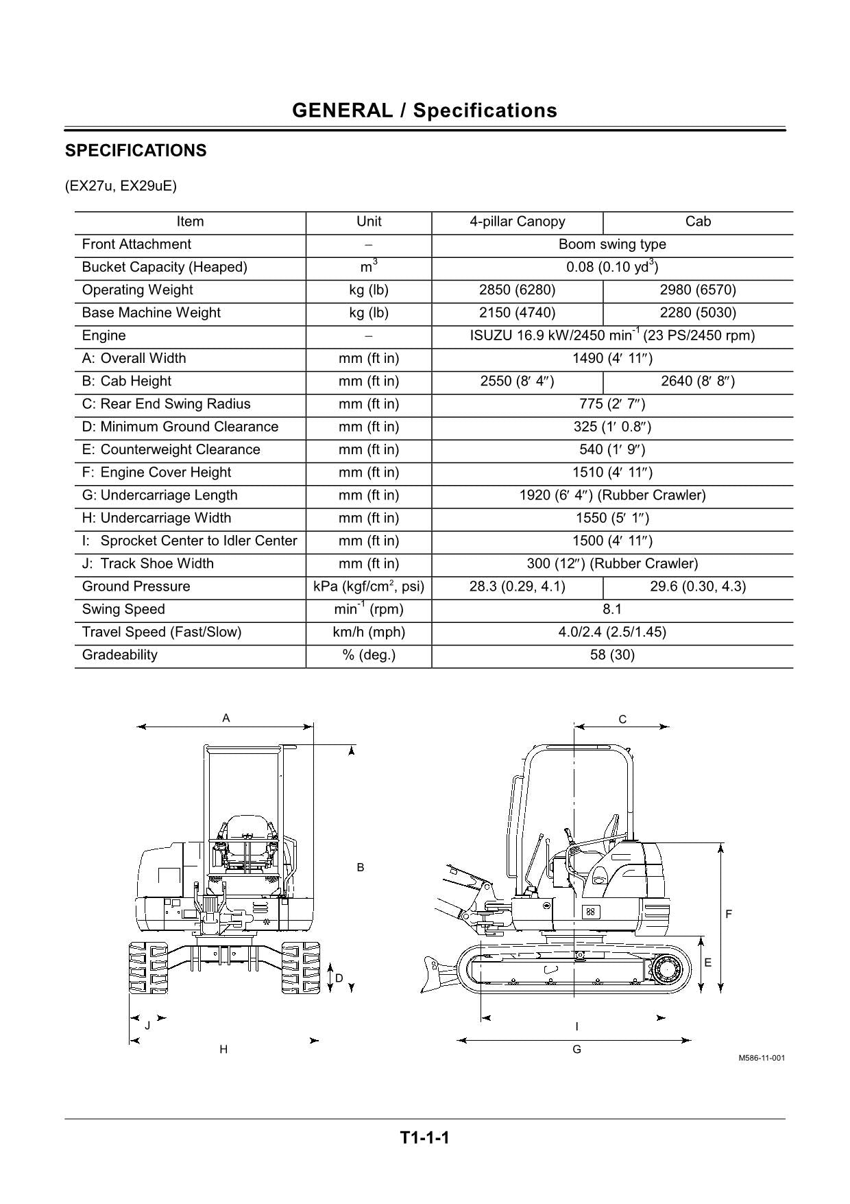 Hitachi EX29UE EX32UE EX36UE Operational Test Troublesh Scheme Service Manual