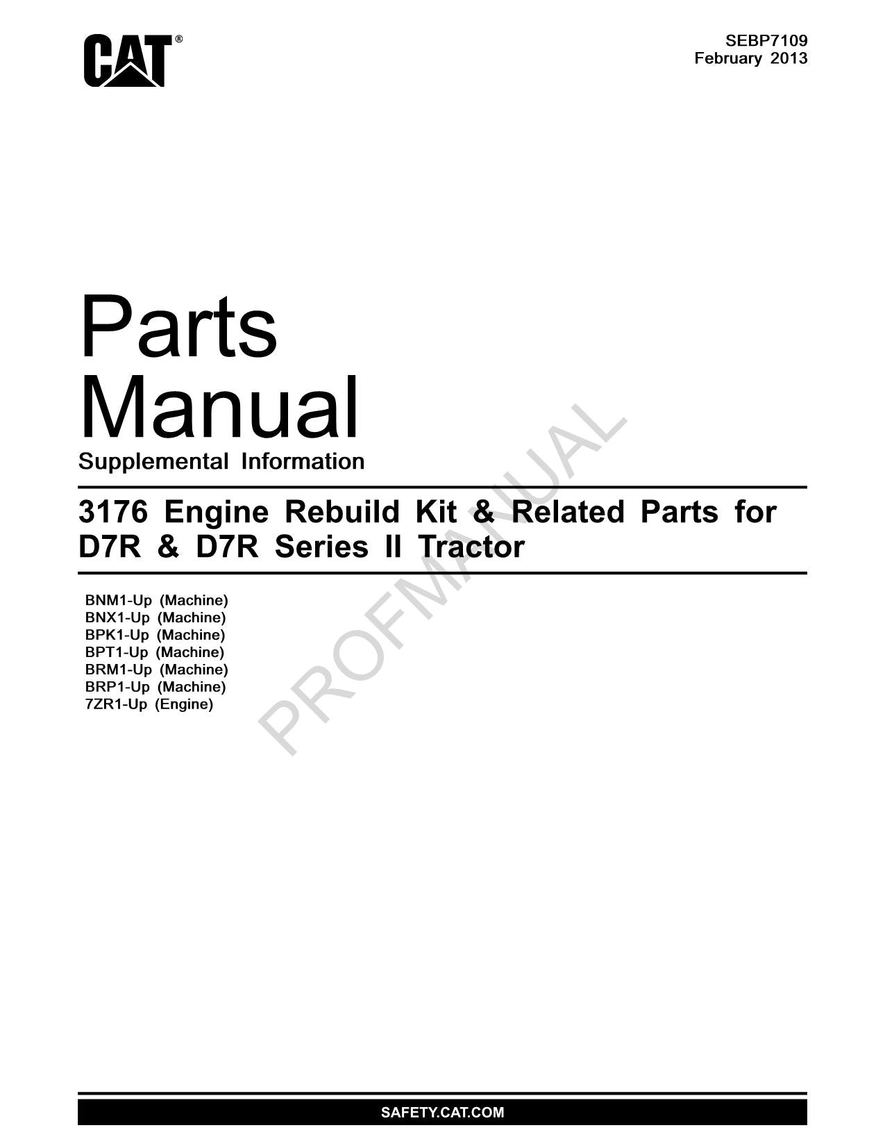 Caterpillar Cat 3176 Engine D7R D7R Series II Tractor Parts Catalog Manual
