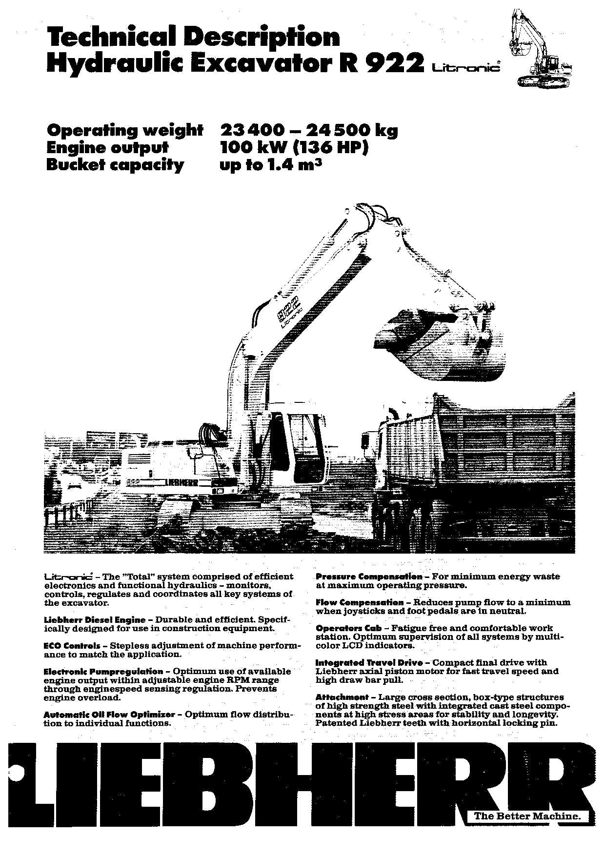 Liebherr R922 Litronic Excavator Operators manual serial 101