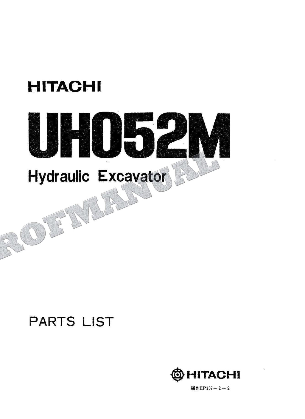 HITACHI UH052M Excavator Parts Catalog Manual
