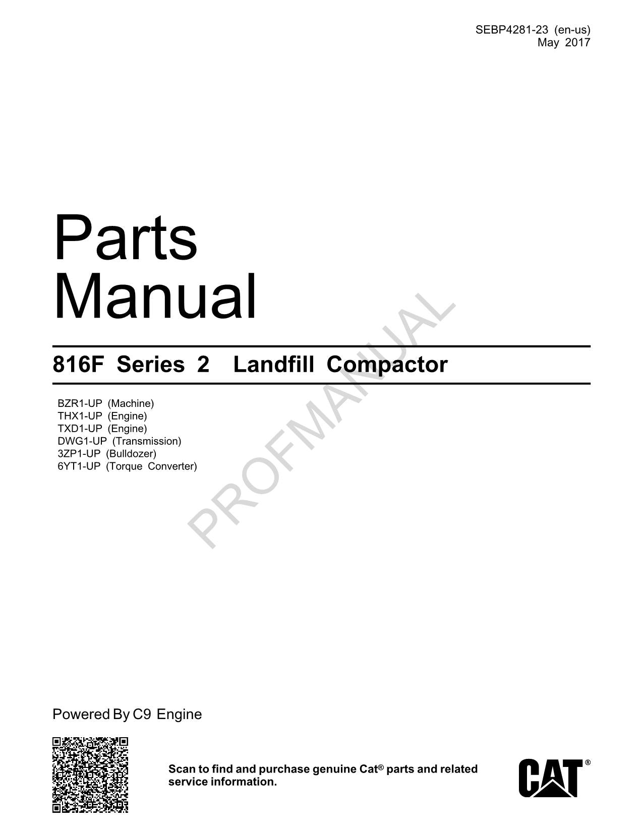 Caterpillar Cat 816F Series 2 Landfill Compactor Parts Catalog Manual