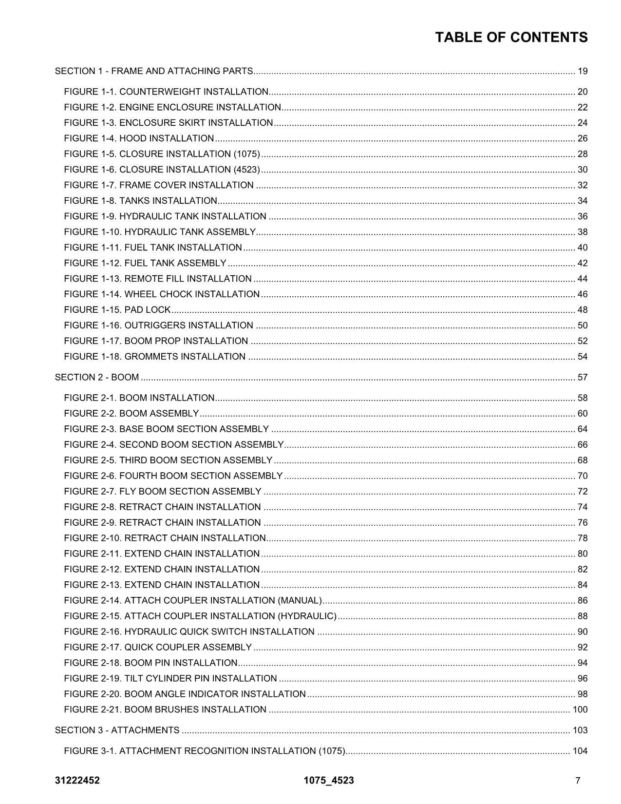 Manual del catálogo de piezas del manipulador telescópico JLG 1075 4523 31222452