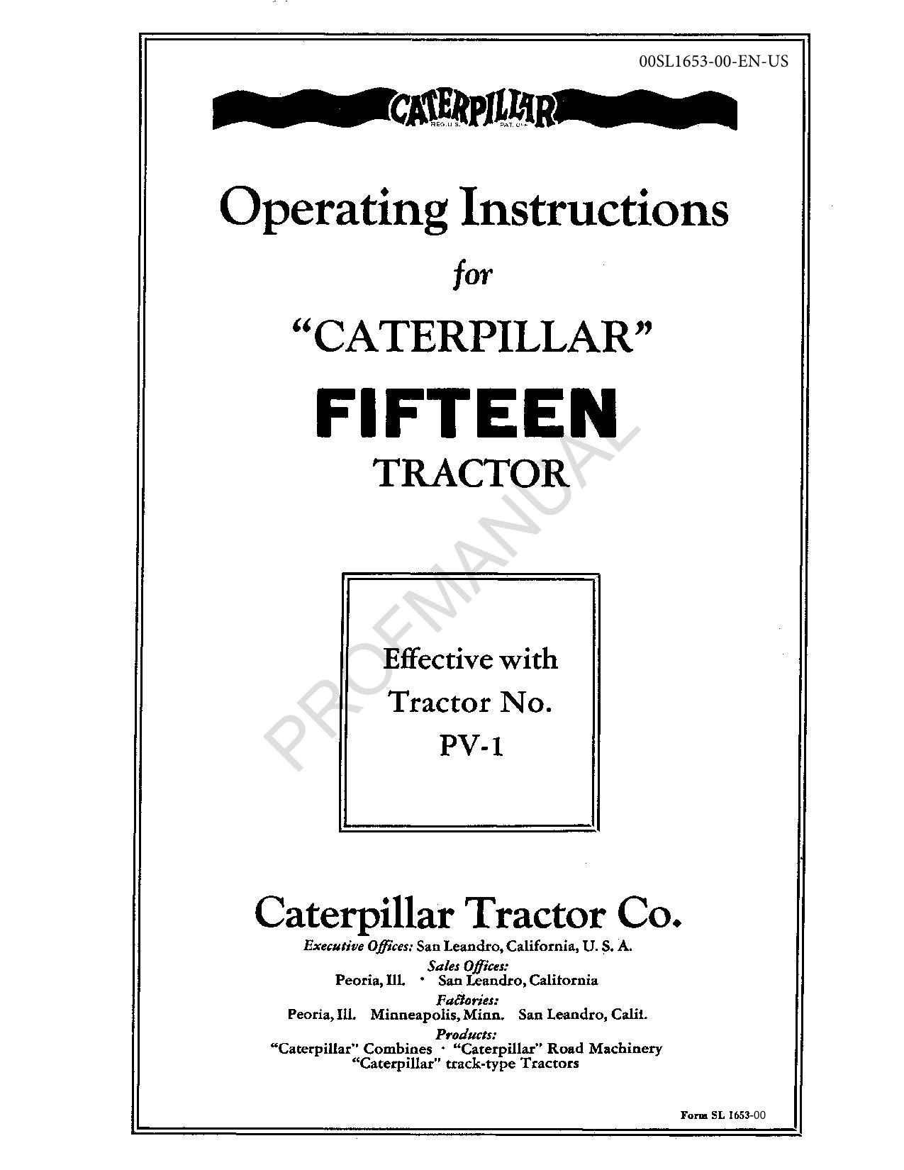 Manual del operador del tractor Caterpillar Fifteen 00SL1653EN-US