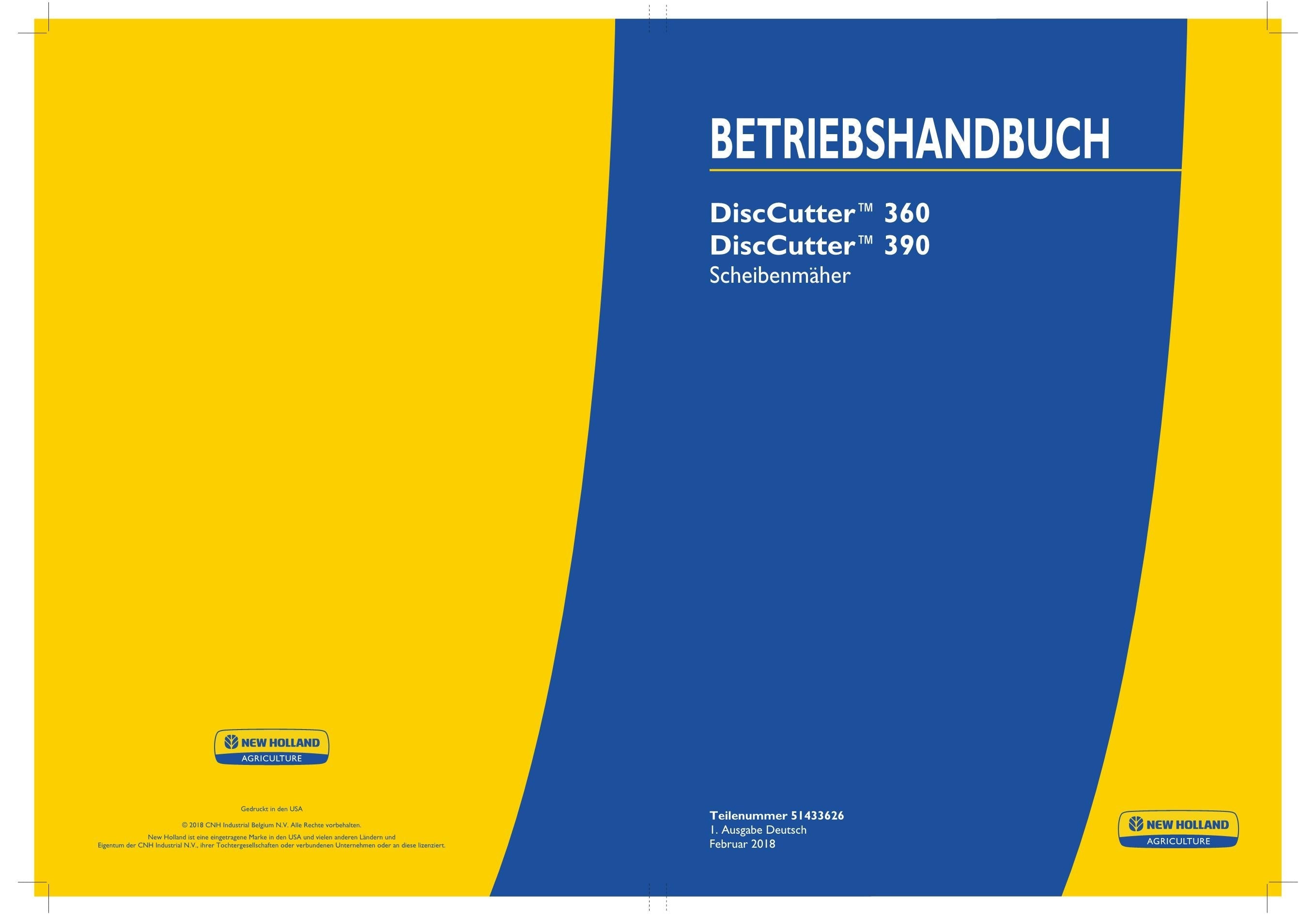 New Holland DISCCUTTER 360 390 Scheibenmäher Betriebsanleitung