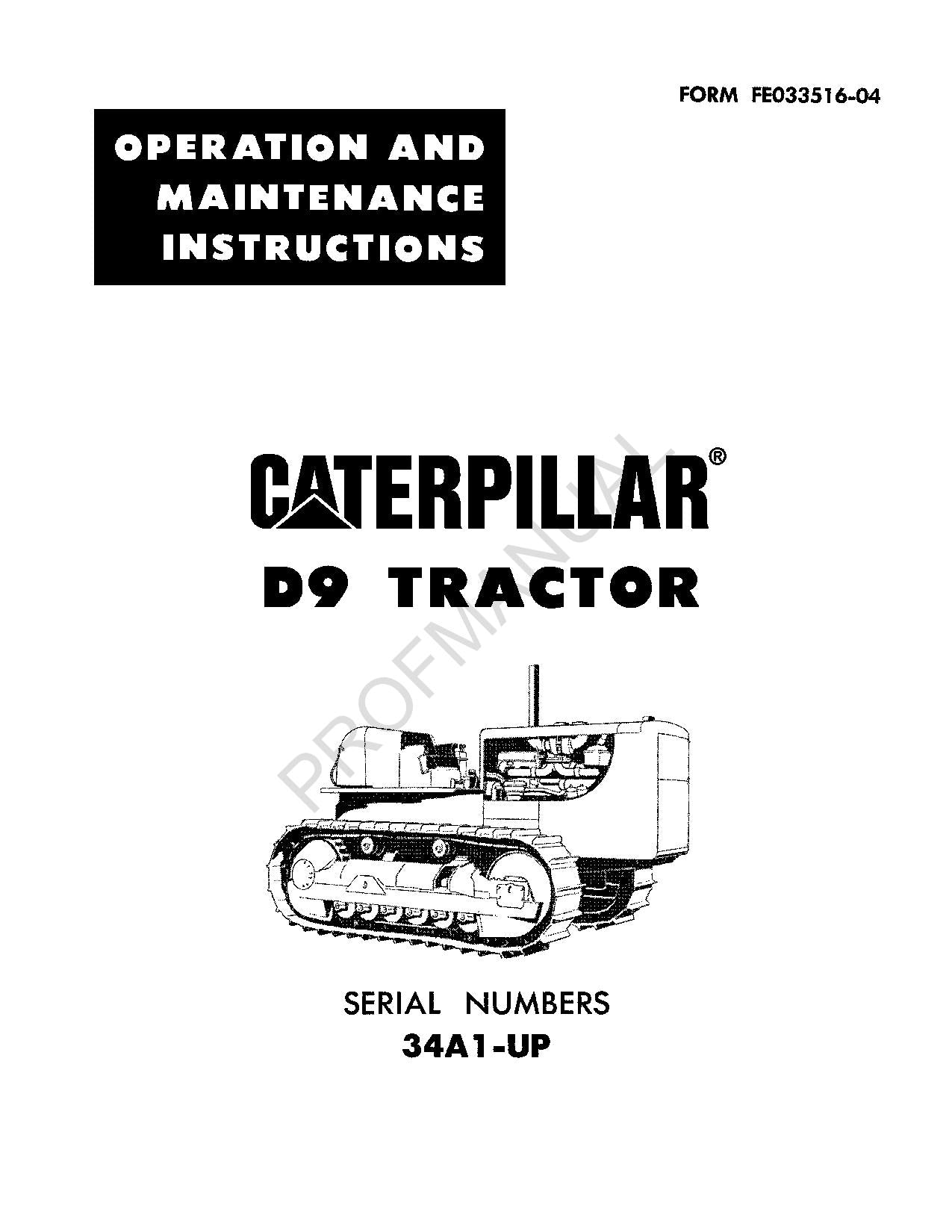 Manual de mantenimiento del operador del tractor Caterpillar D9 34A1-Up