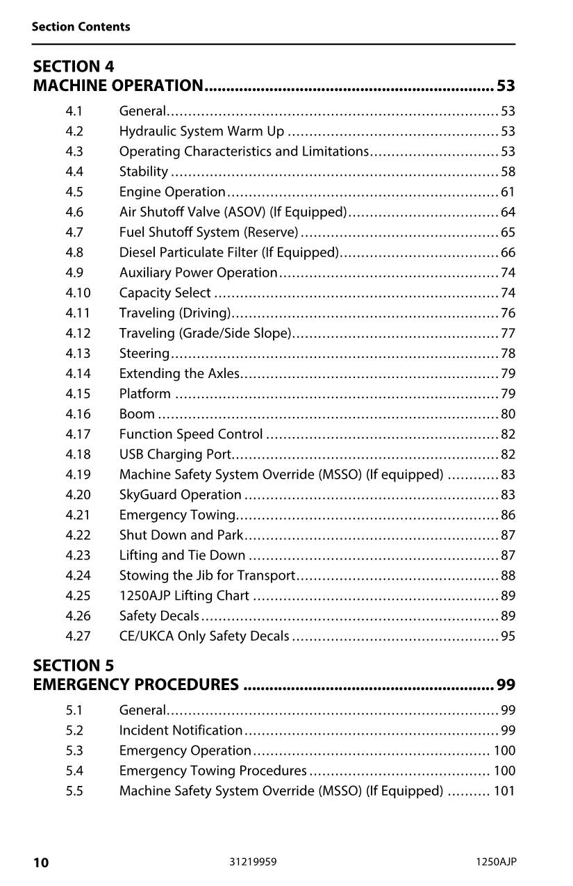 Manual del operador de mantenimiento y operación de la plataforma elevadora JLG 1250AJP 31219959