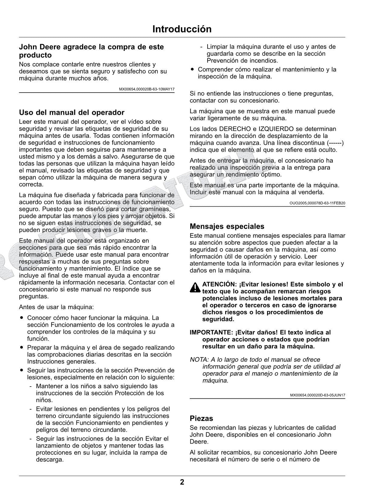 John Deere S220 S240 Tractor Manual del Operador SN S220 010001- 240 880001-