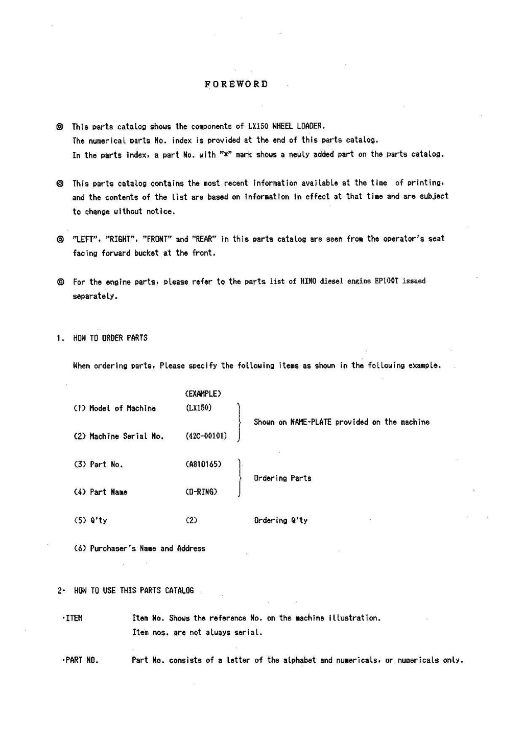 Hitachi LX150 Wheel Loader Parts Catalog Manual SN 00101-up P42C-1-3