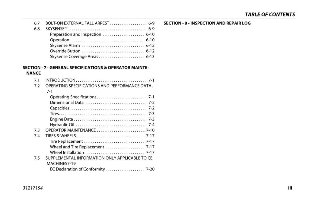 JLG 520AJ Boom Lift Maintenance Operation Operators Manual 31217154
