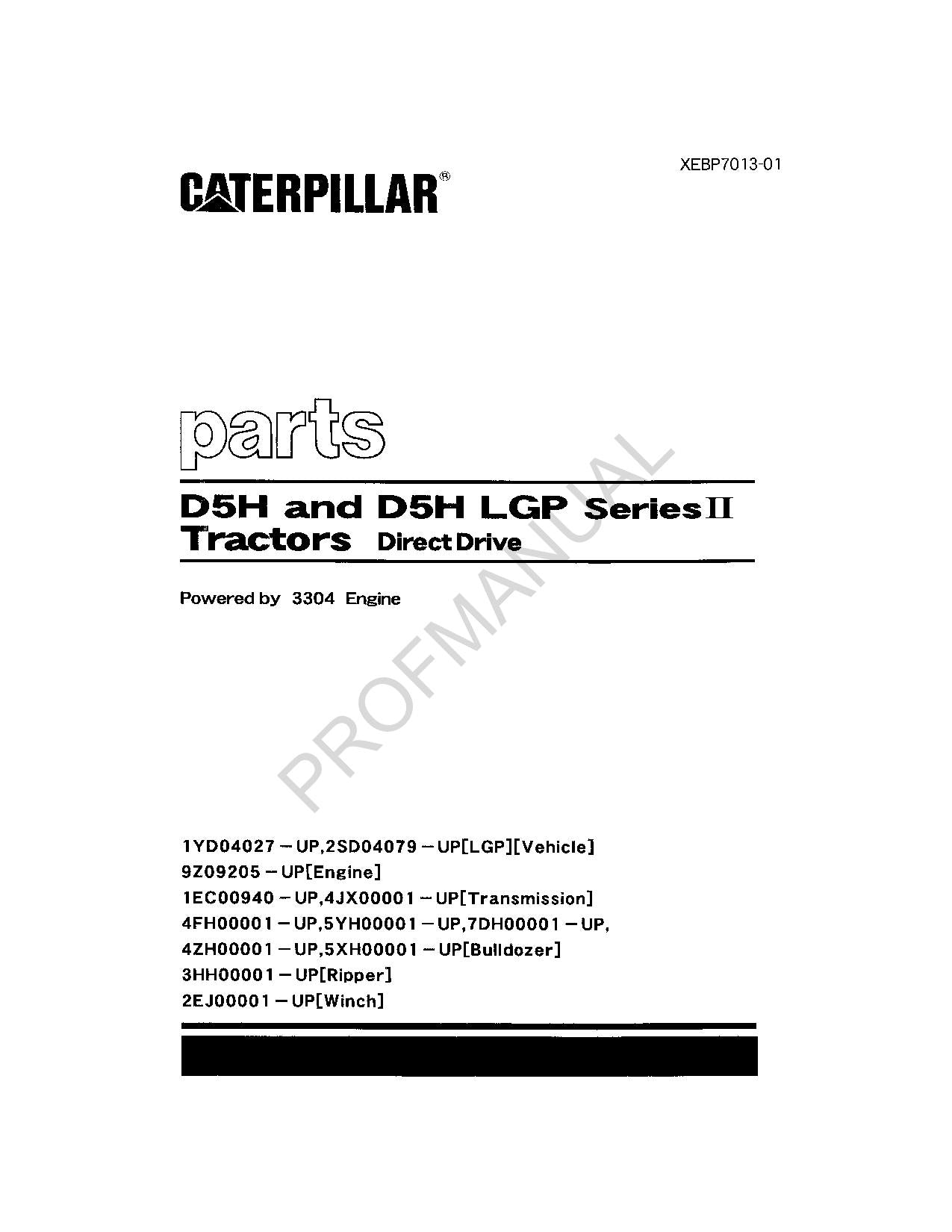 Caterpillar Cat D5H D5H LGP Series II Tractor Direct Drive Parts Catalog Manual
