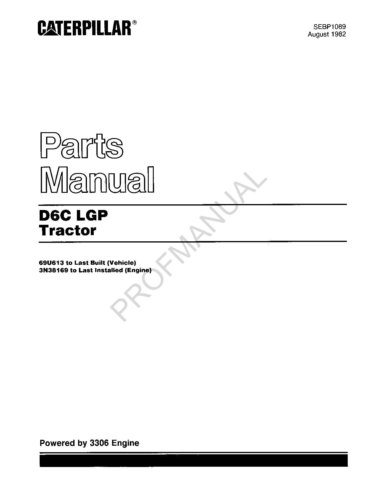 Caterpillar Cat D6C LGP Tractor Parts Catalog Manual SEBP1089